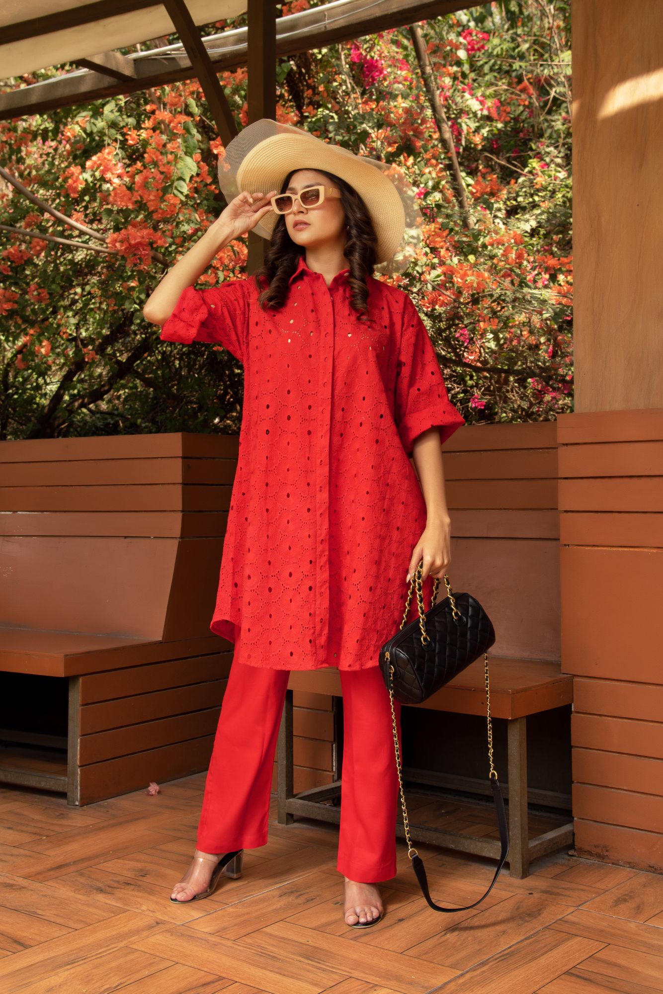 Red schiffli Coord Set