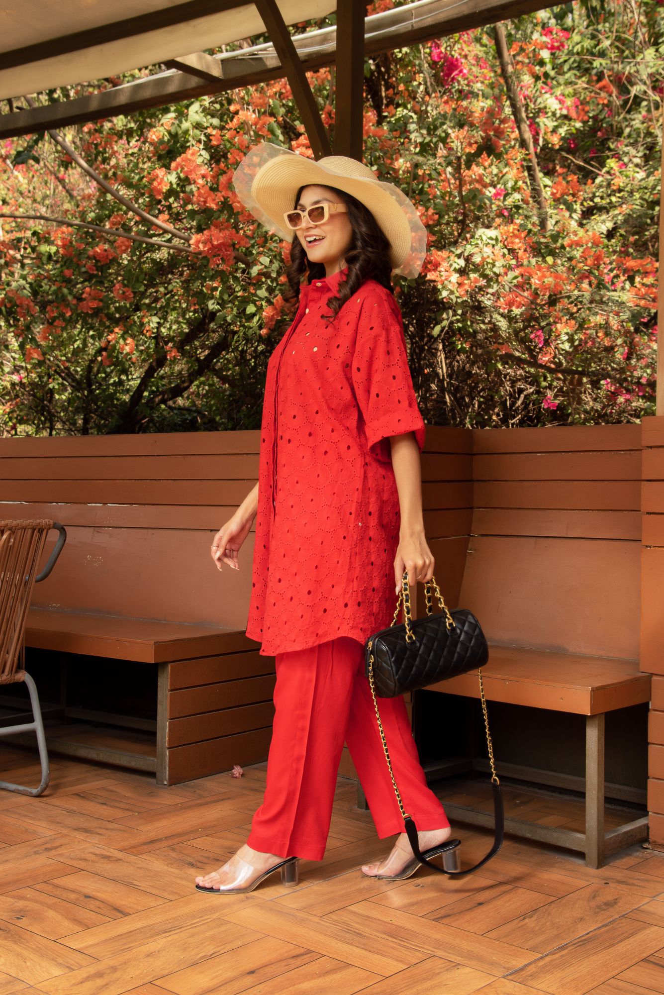 Red schiffli Coord Set