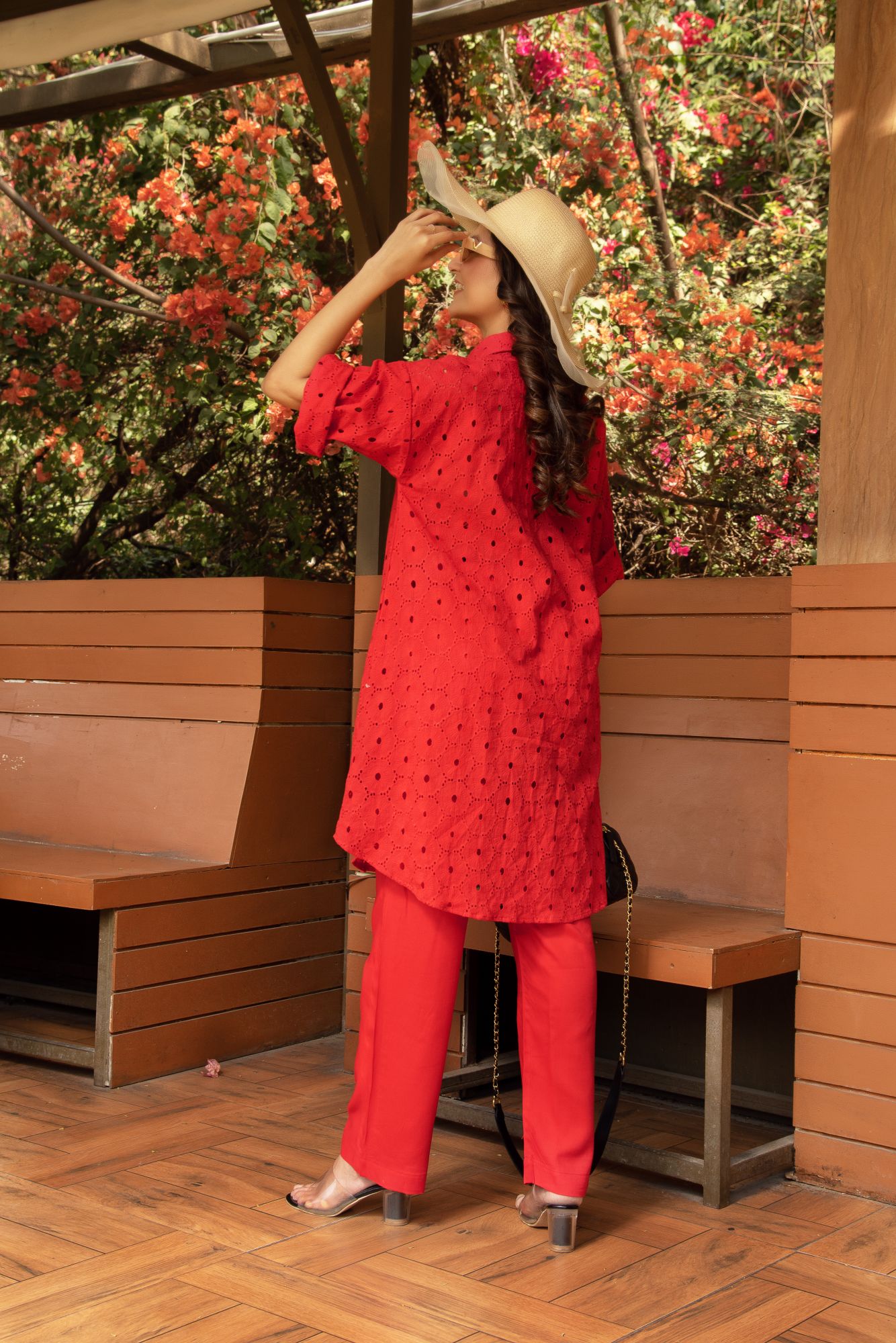 Red schiffli Coord Set
