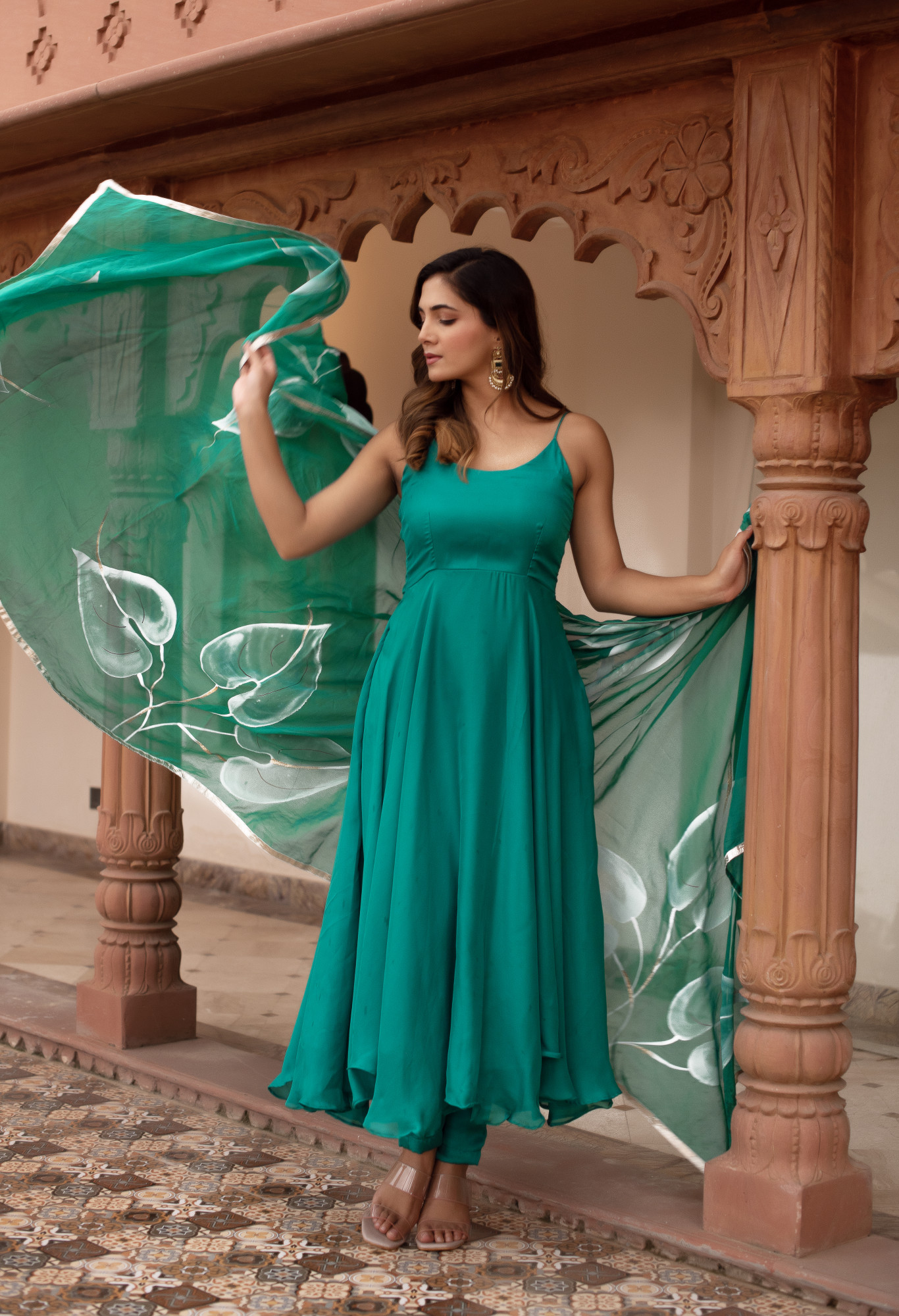 Adya Teal Green Handpainted Suit Set