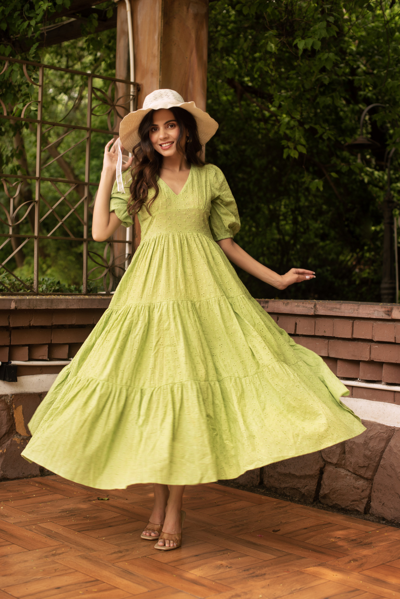 Green Schiffli Tier Dress