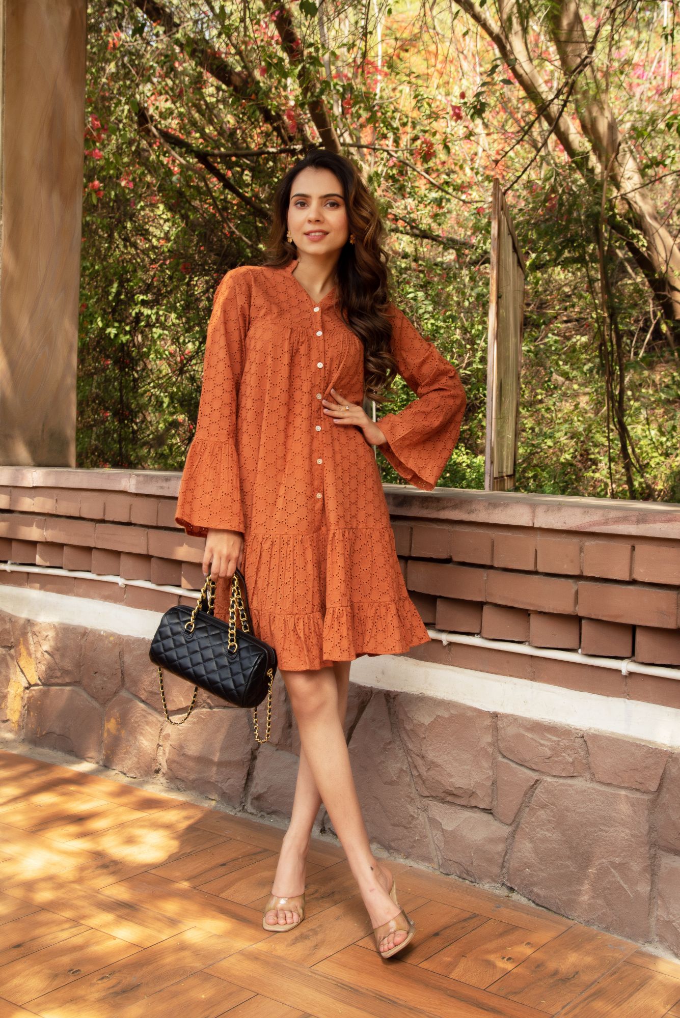 Walnut Brown schiffli Dress