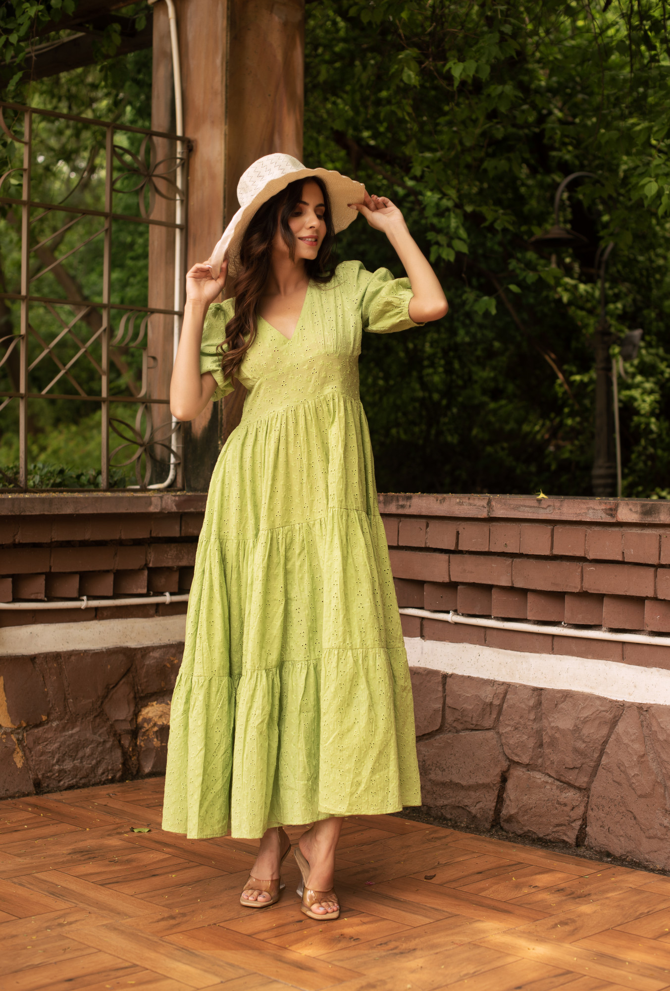 Green Schiffli Tier Dress