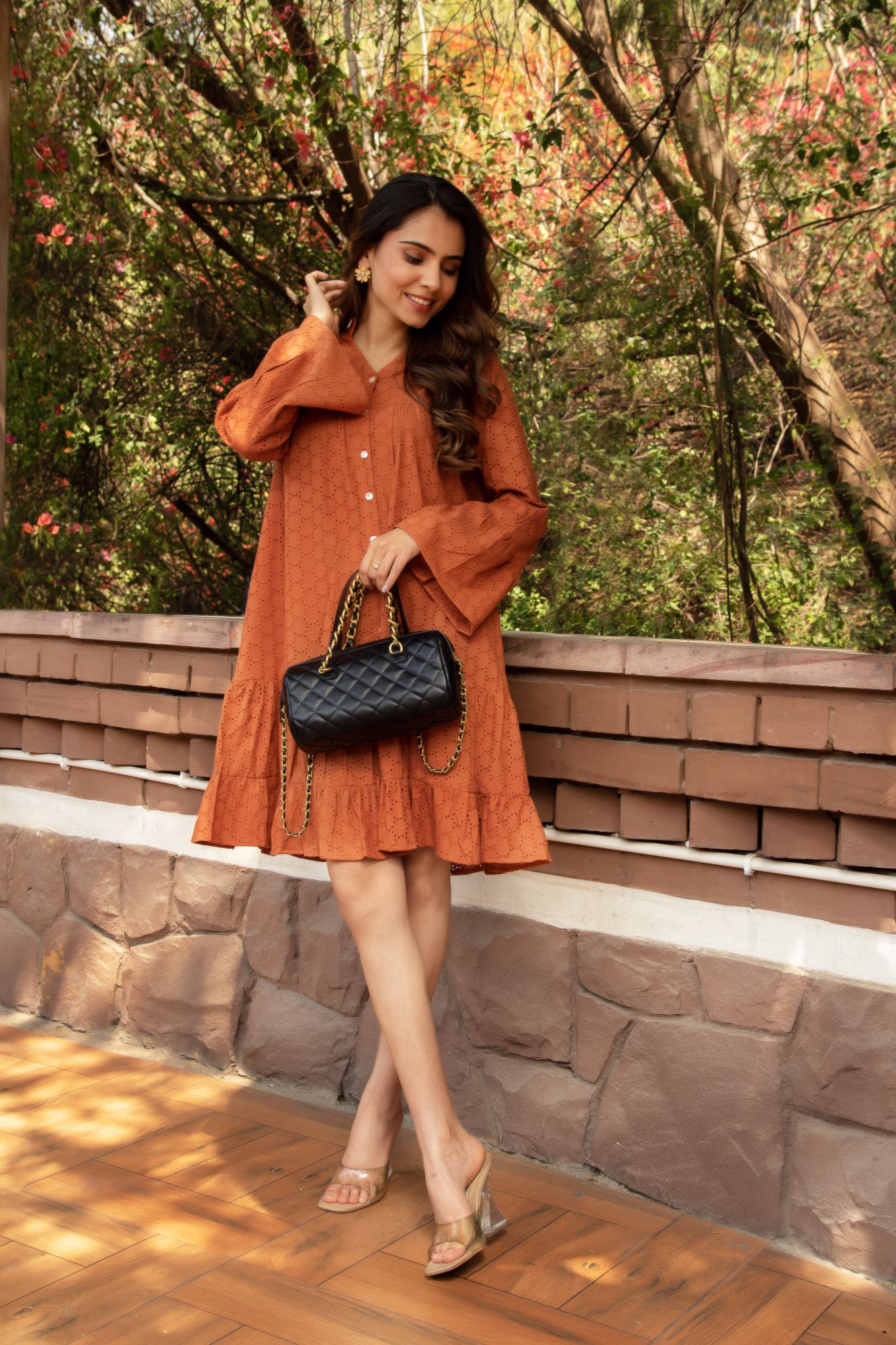 Walnut Brown schiffli Dress