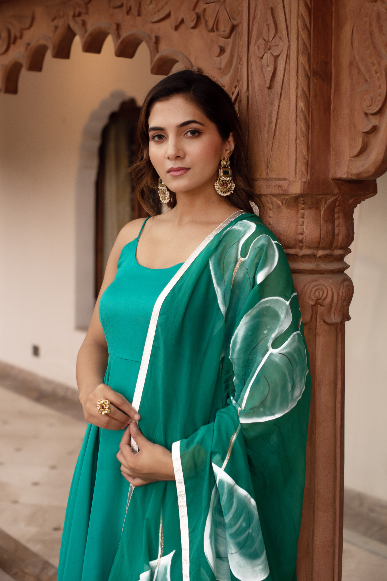 Adya Teal Green Handpainted Suit Set