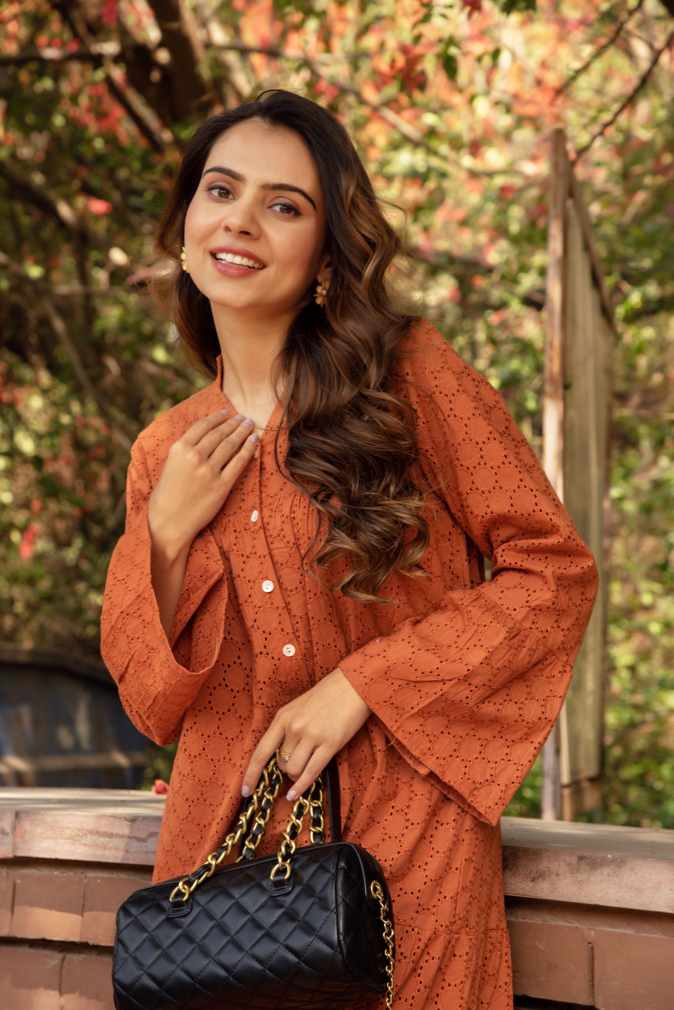 Walnut Brown schiffli Dress
