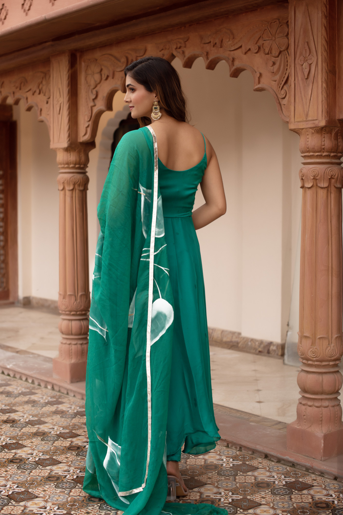 Adya Teal Green Handpainted Suit Set