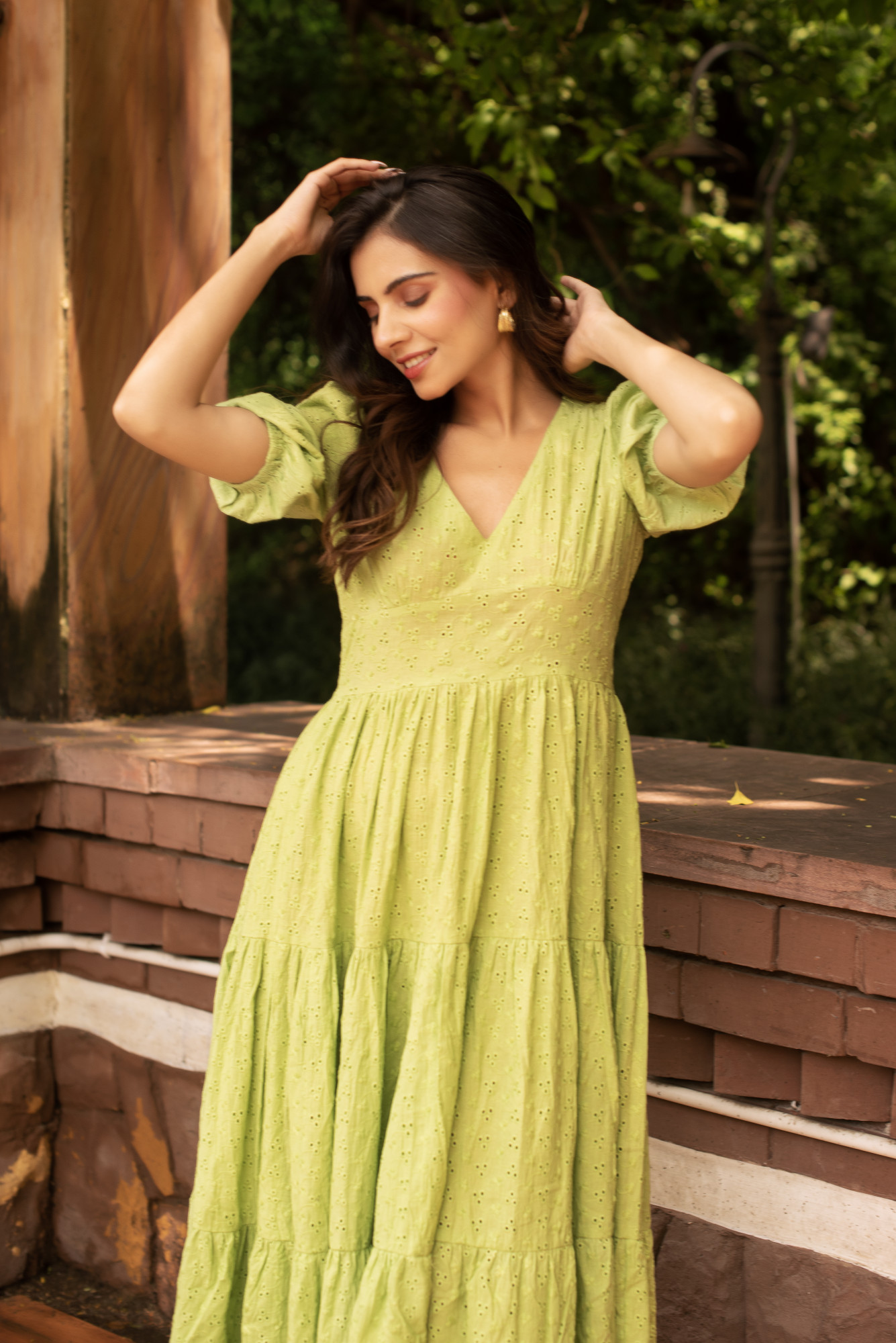 Green Schiffli Tier Dress