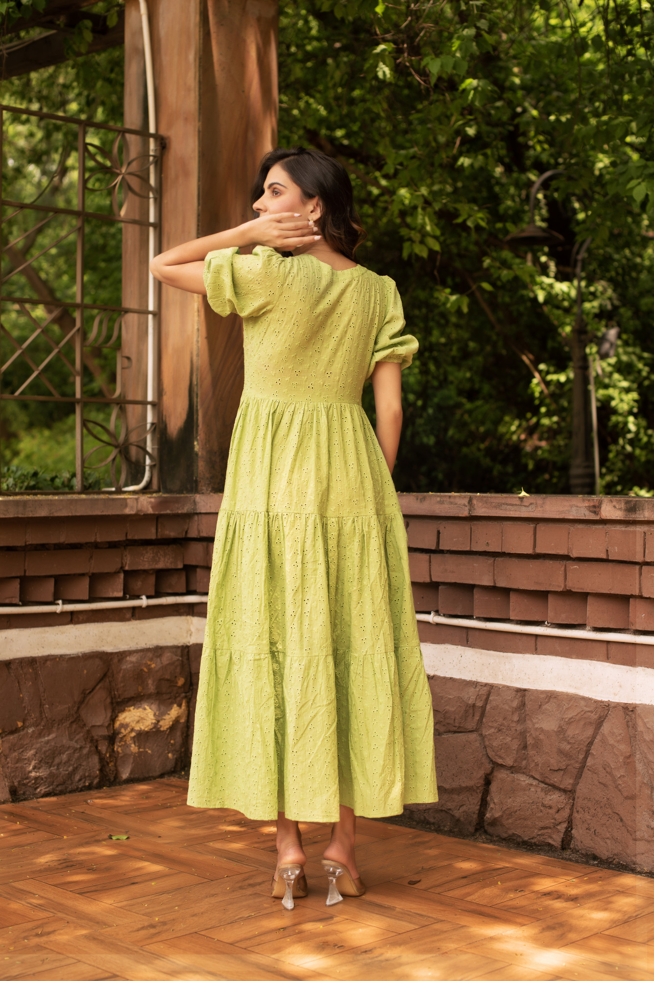 Green Schiffli Tier Dress