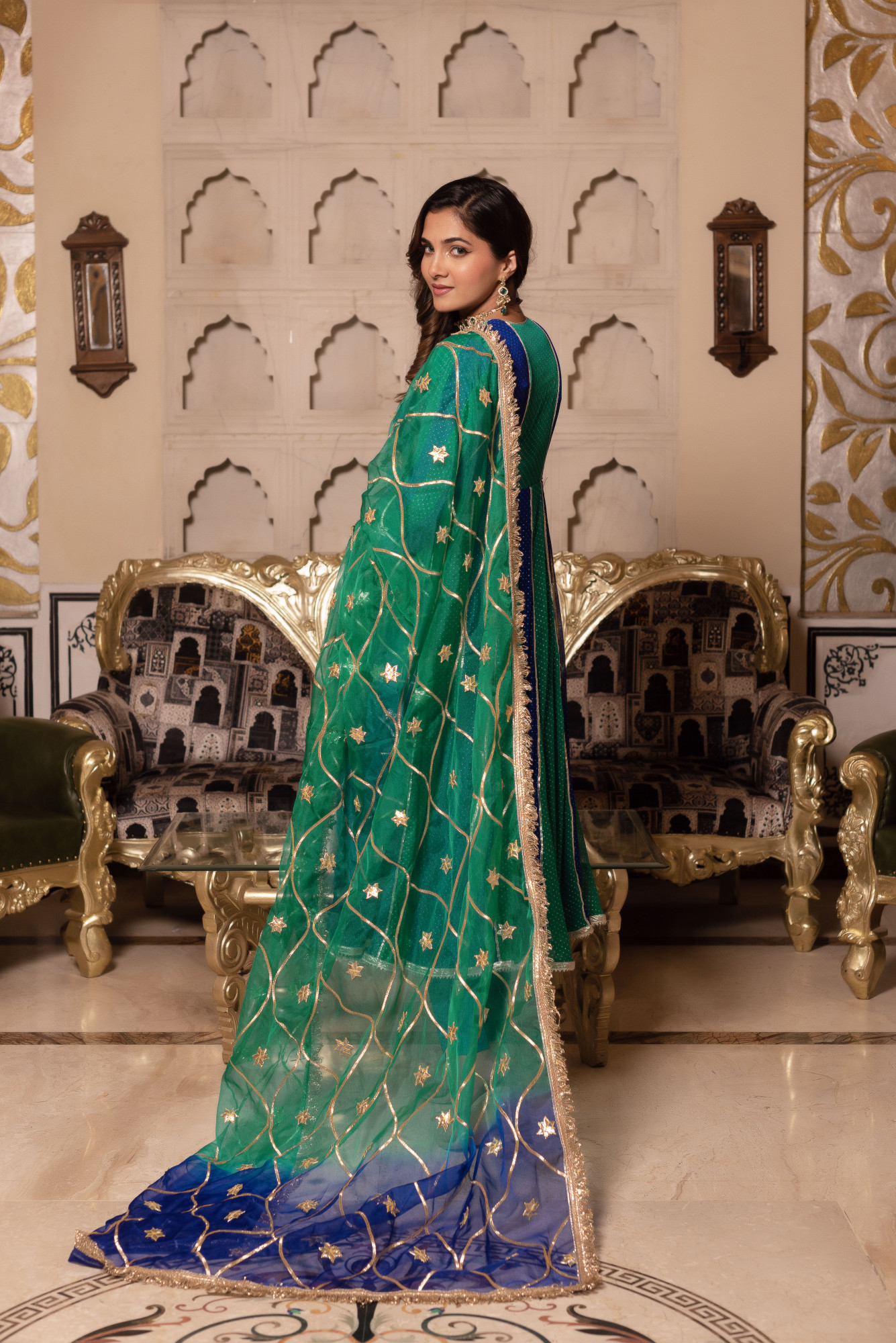 Mayura Blue Green Angrakha Gottapaati Suit Set