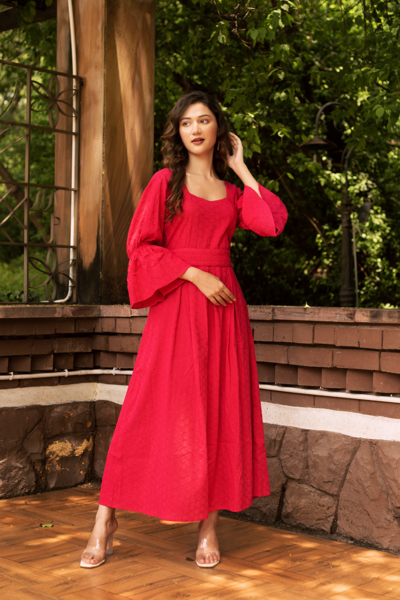 Fushia Pink Schiffli Maxi Dress