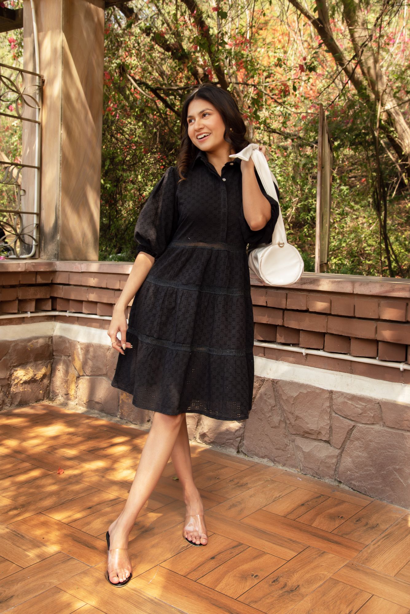 Black schiffli Dress