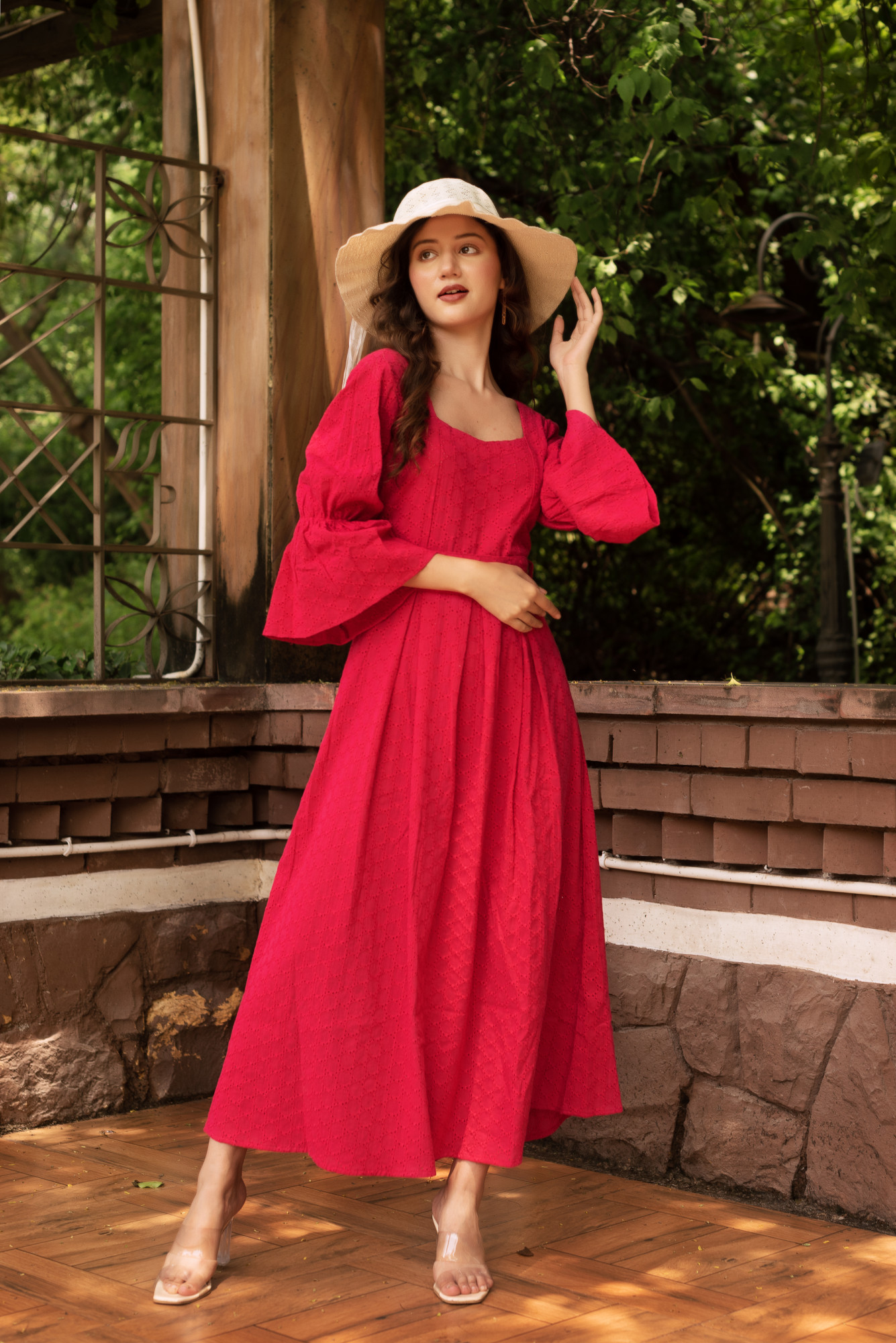 Fushia Pink Schiffli Maxi Dress