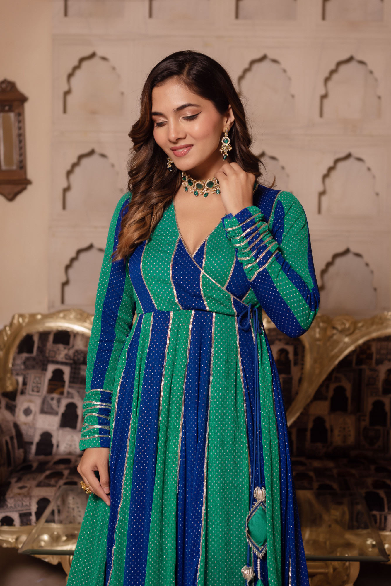 Mayura Blue Green Angrakha Gottapaati Suit Set