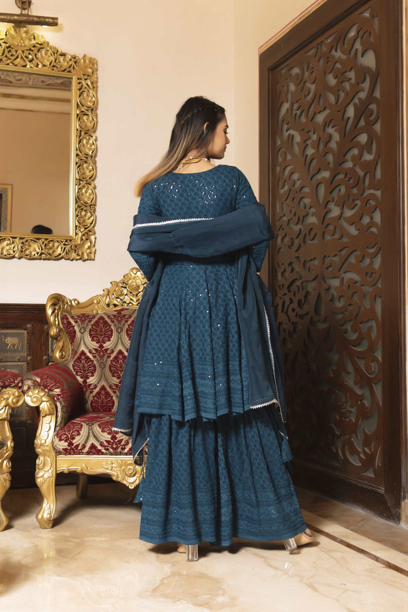 Sea View Chikankari Sharara Set