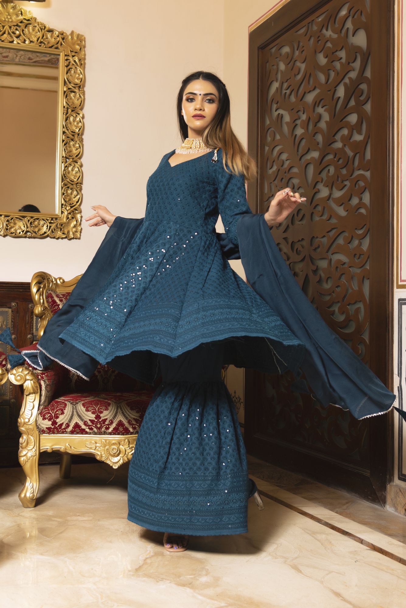 Sea View Chikankari Sharara Set