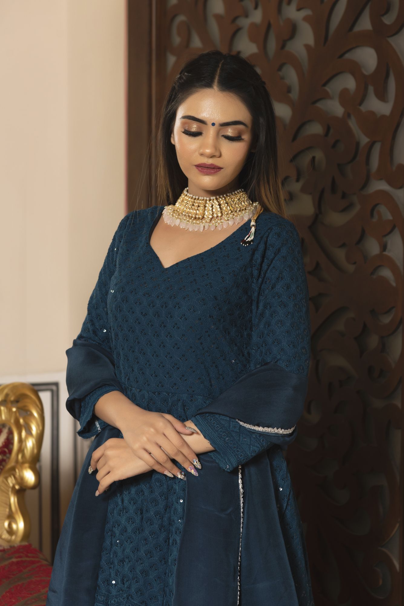Sea View Chikankari Sharara Set