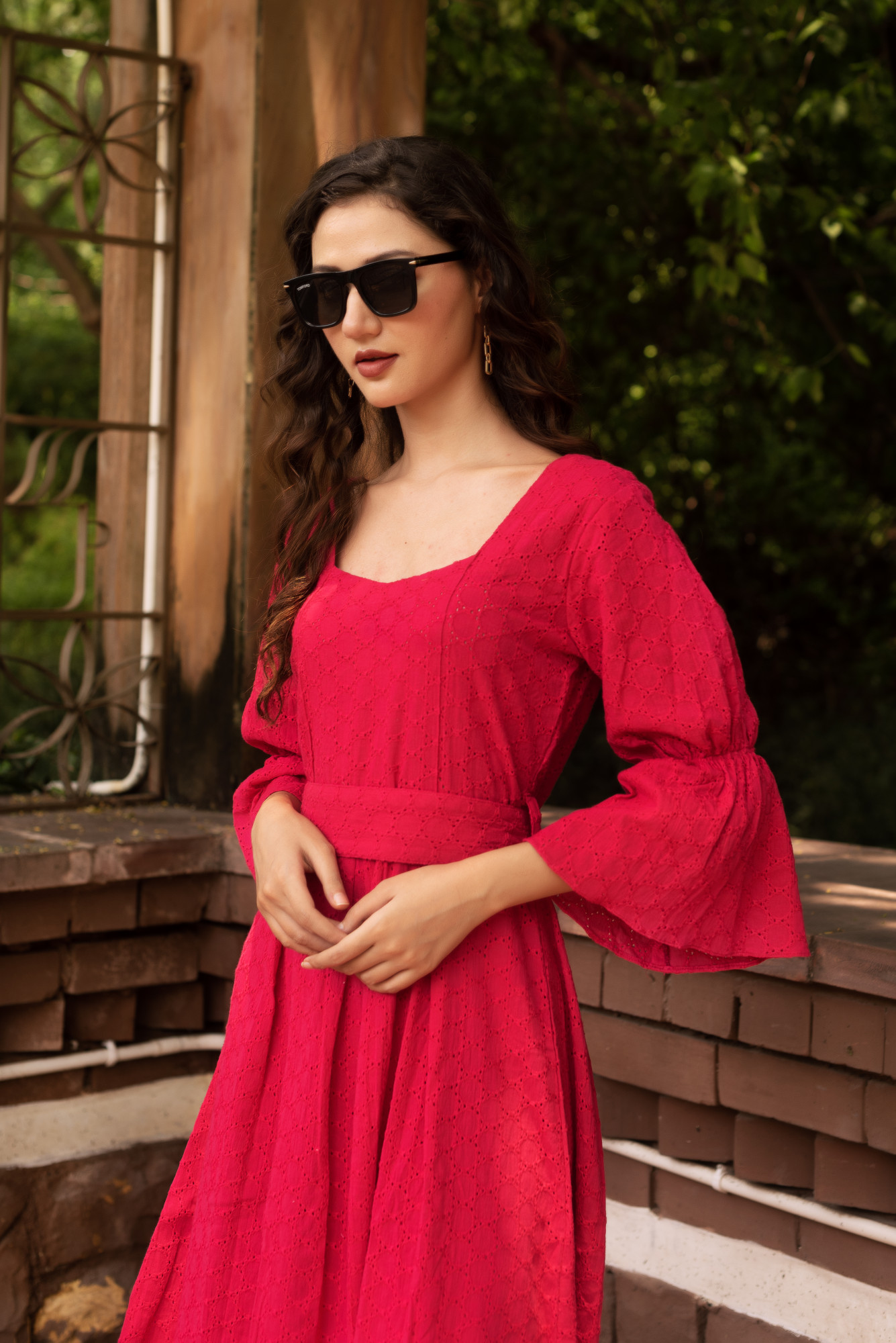 Fushia Pink Schiffli Maxi Dress