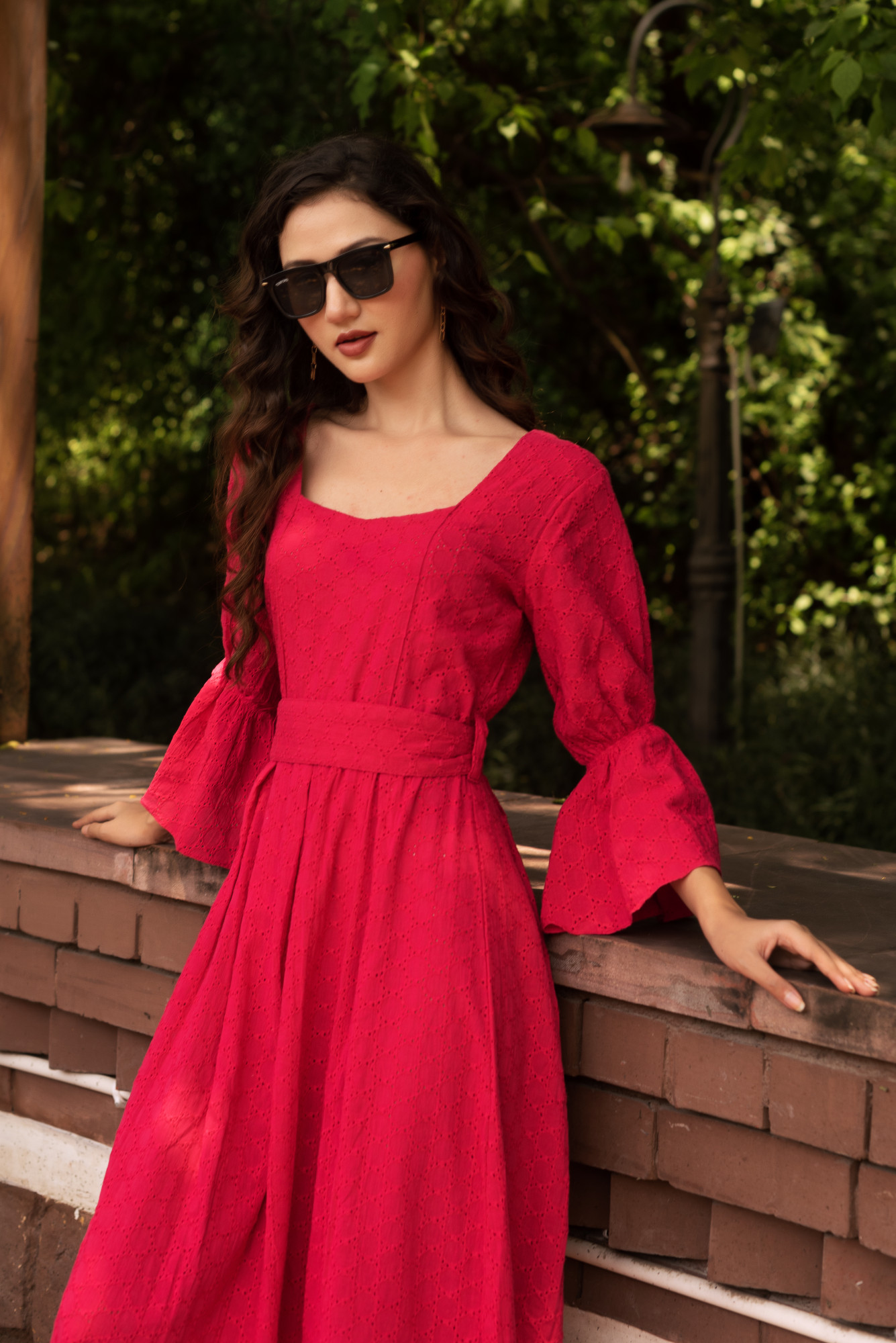 Fushia Pink Schiffli Maxi Dress