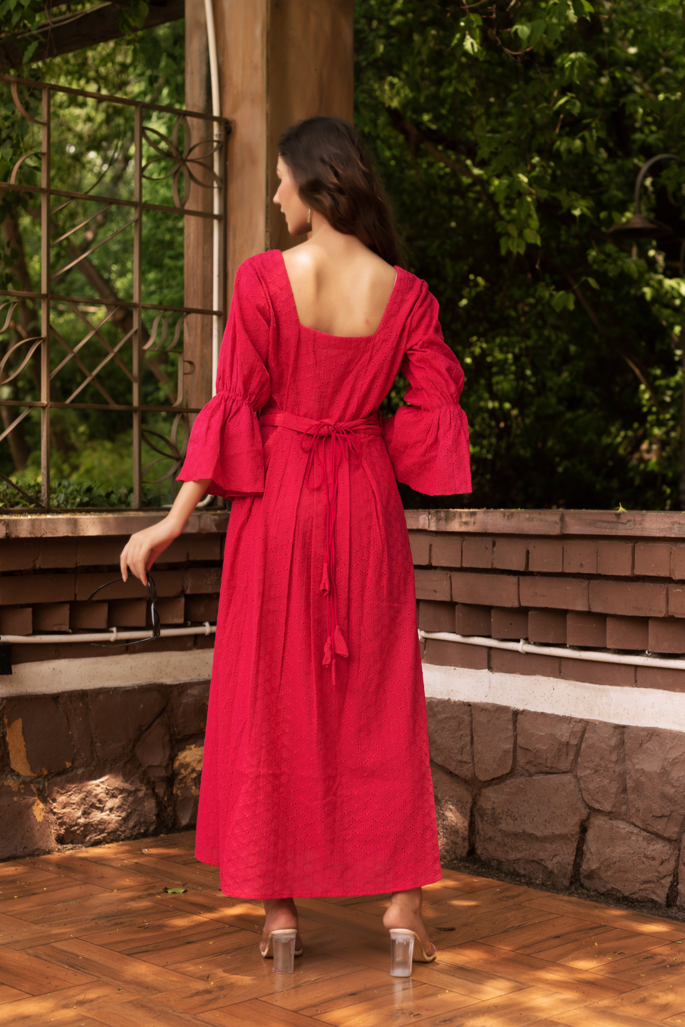 Fushia Pink Schiffli Maxi Dress
