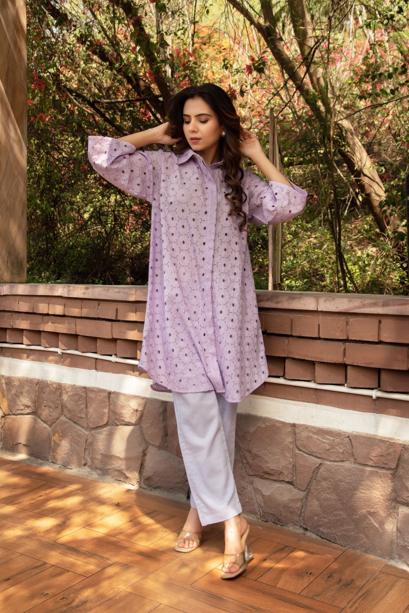 Lavender schiffli Coord Set