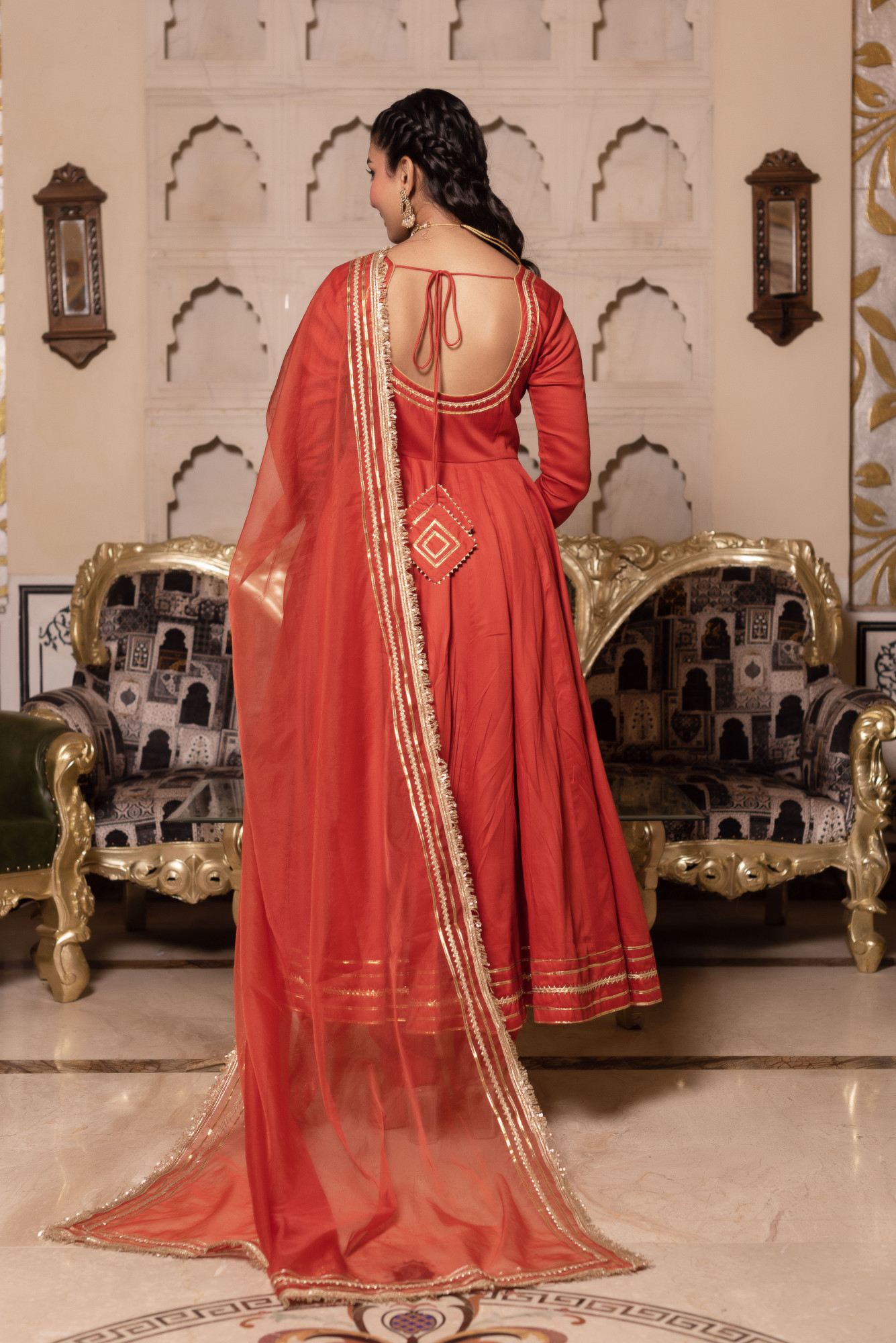 Juniper Orange Anarkali Suit Set