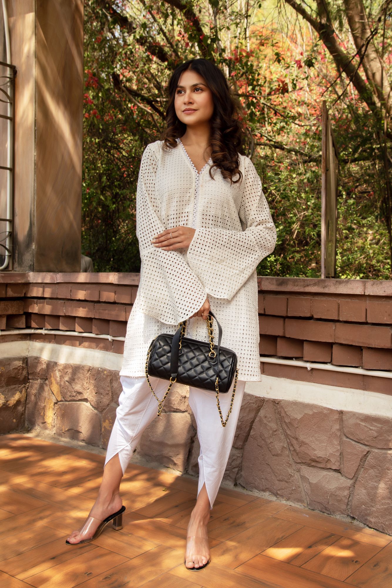 Pearl White schiffli Coord Set