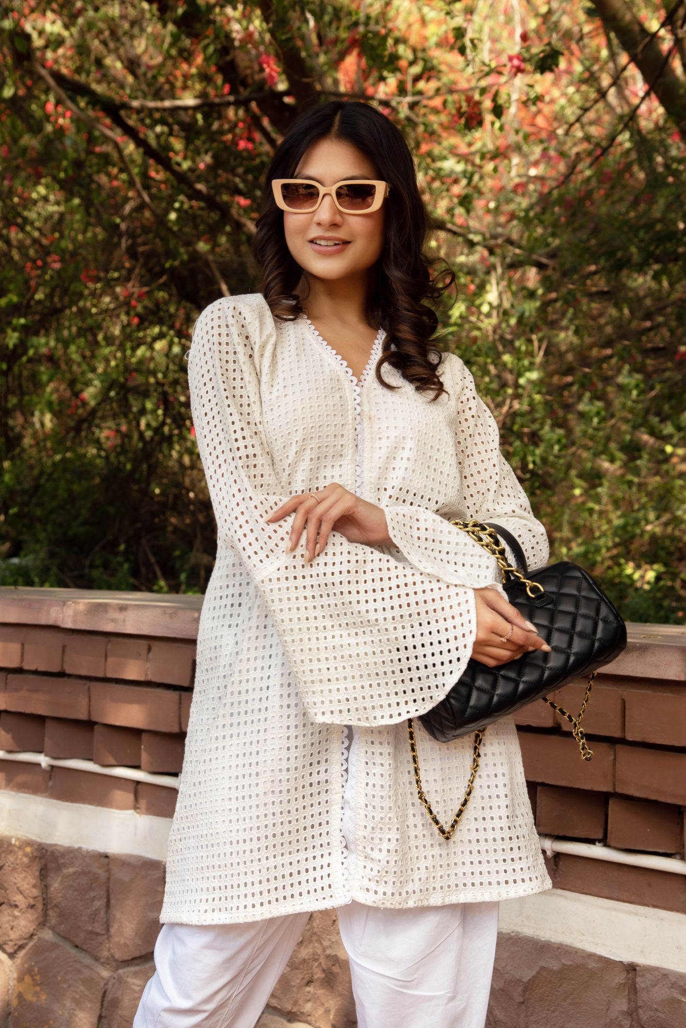 Pearl White schiffli Coord Set
