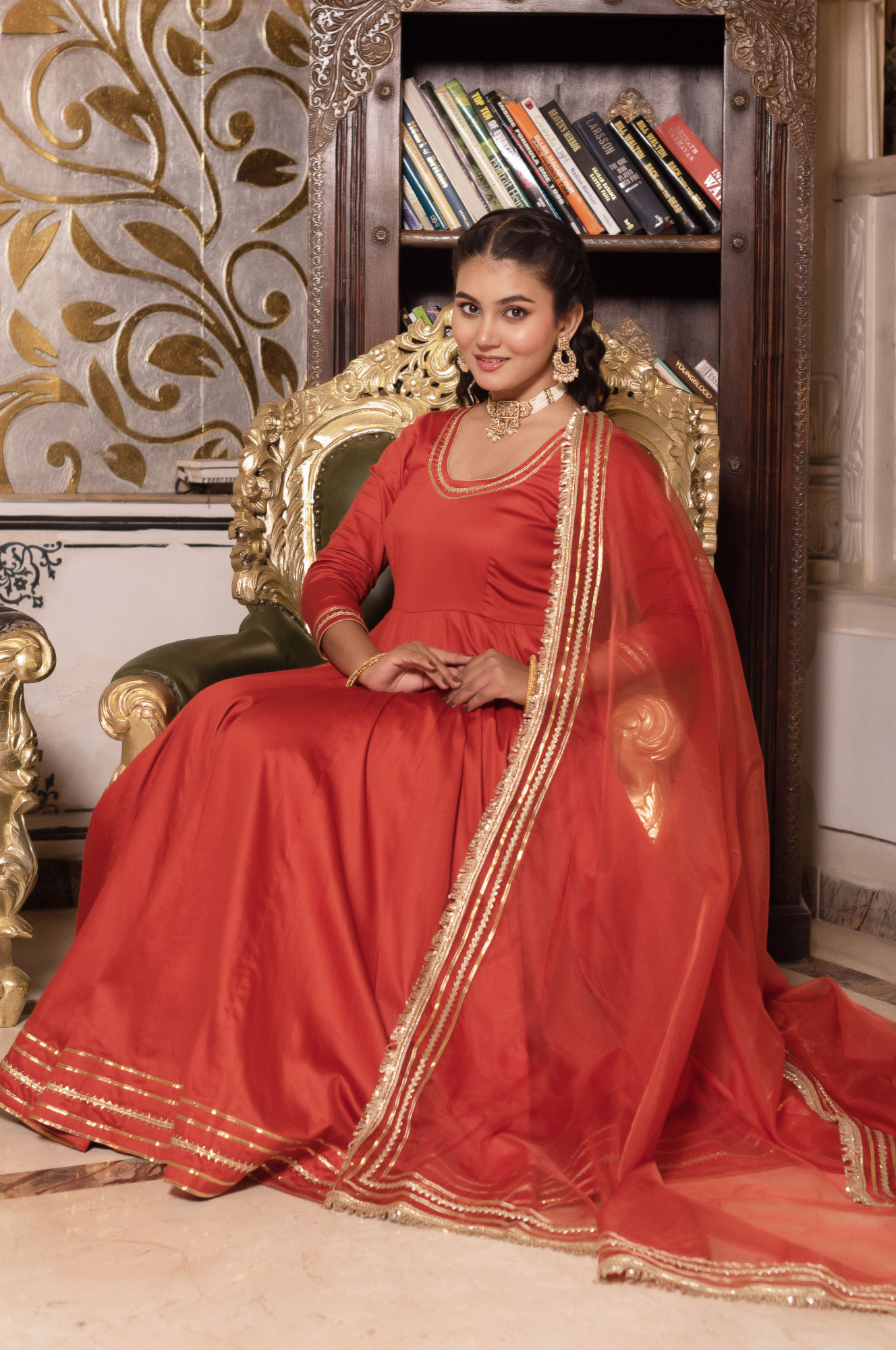 Juniper Orange Anarkali Suit Set