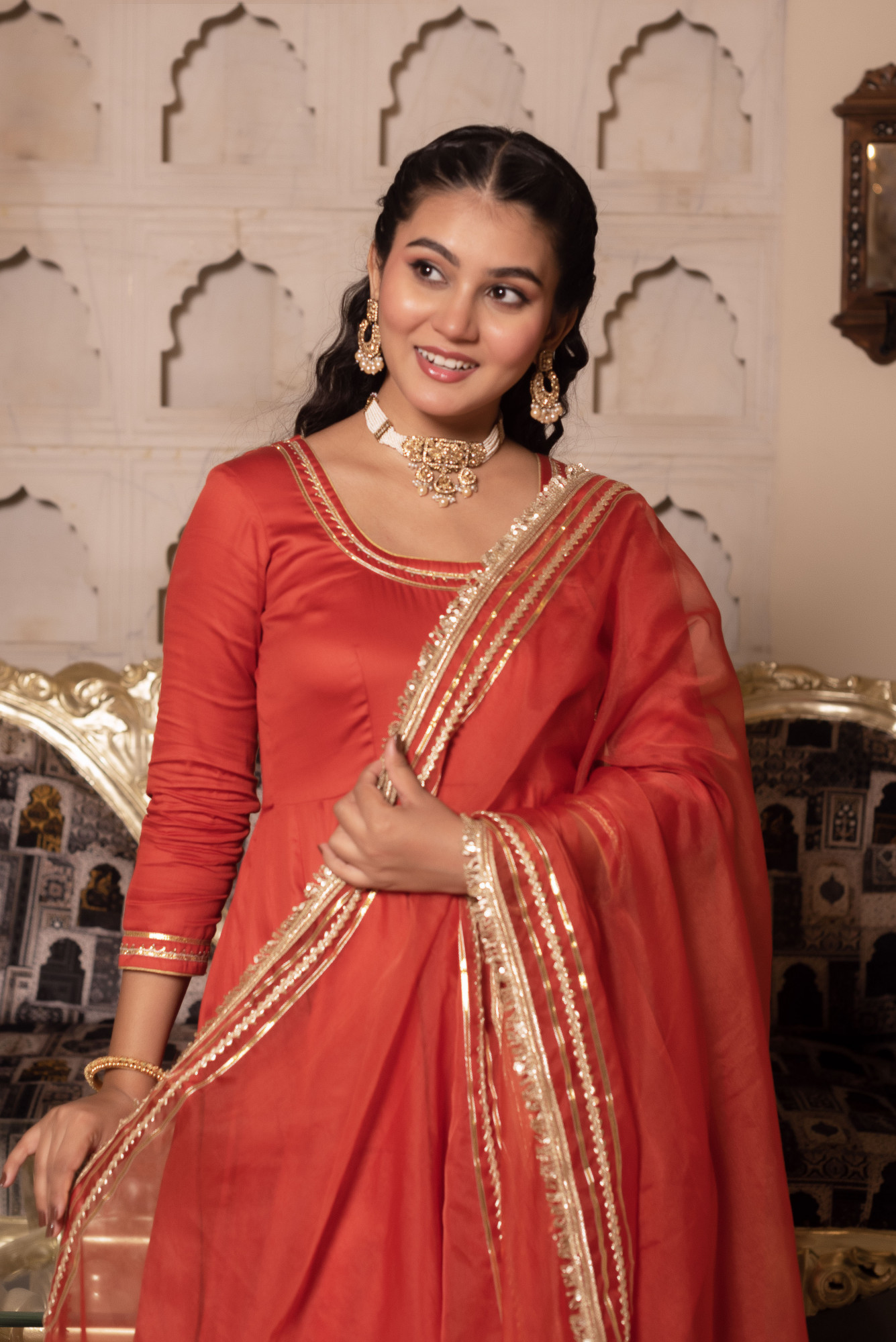Juniper Orange Anarkali Suit Set