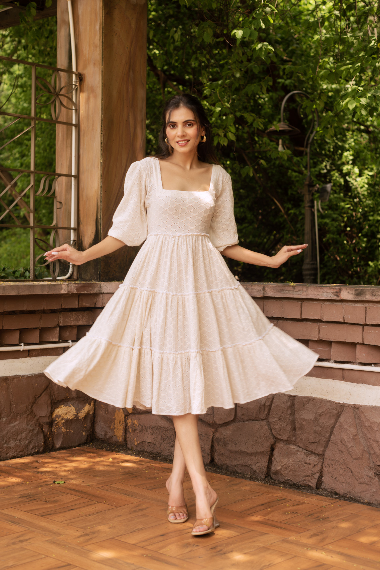 White Schiffli Tier Dress