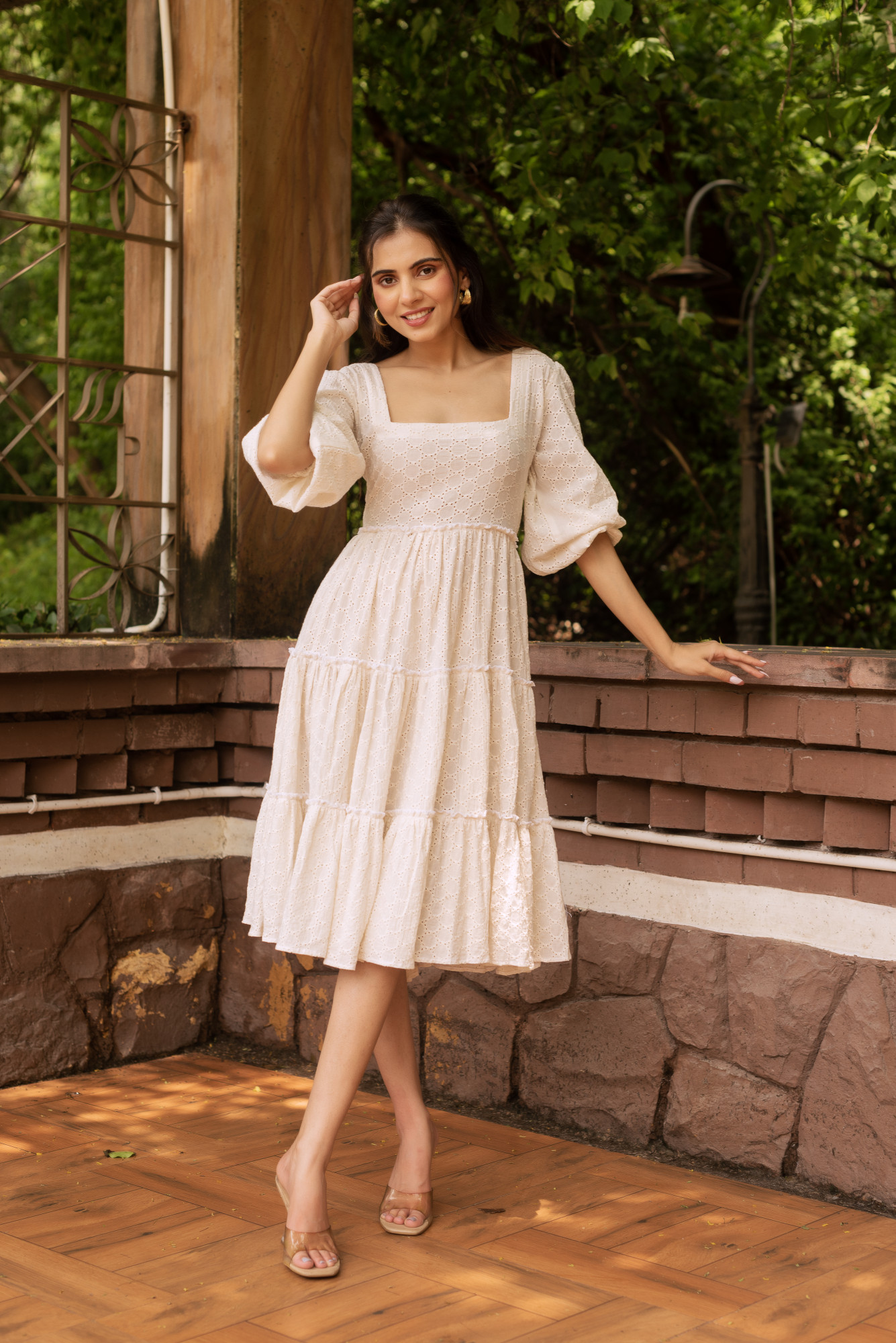 White Schiffli Tier Dress