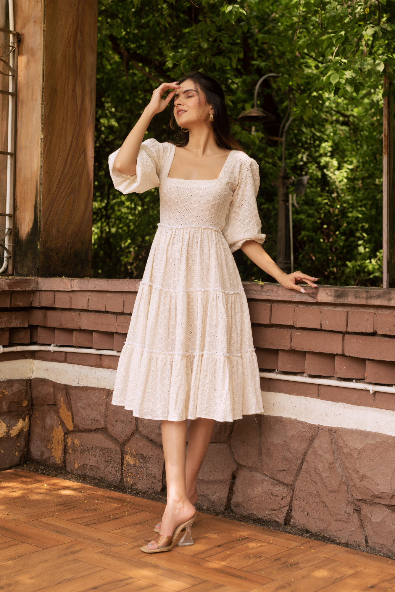 White Schiffli Tier Dress