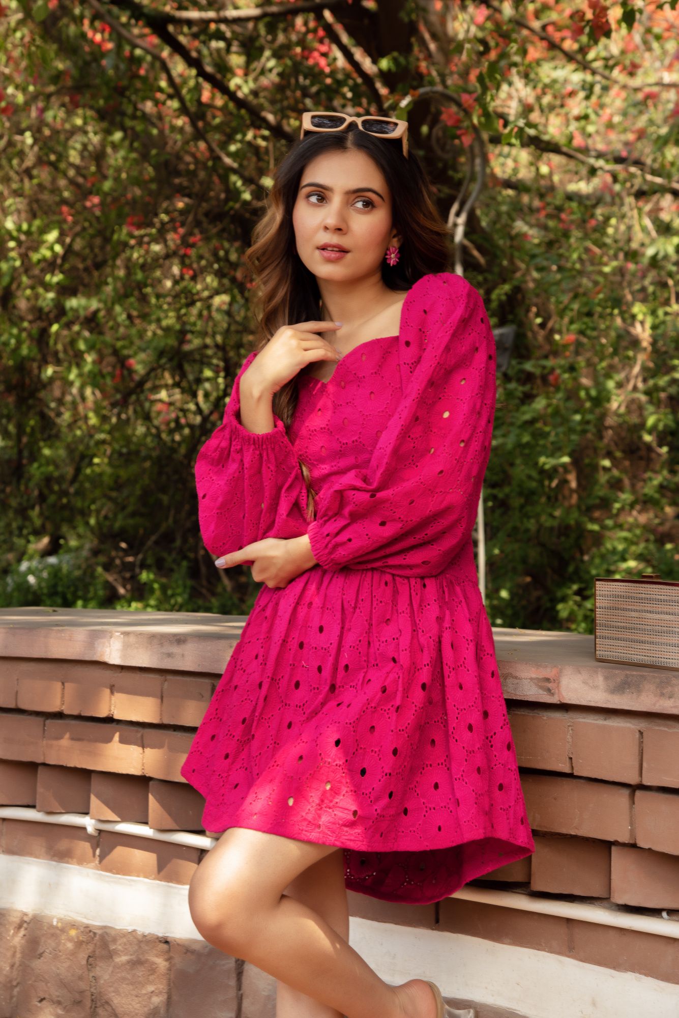 Fushia Pink schiffli Tier Dress