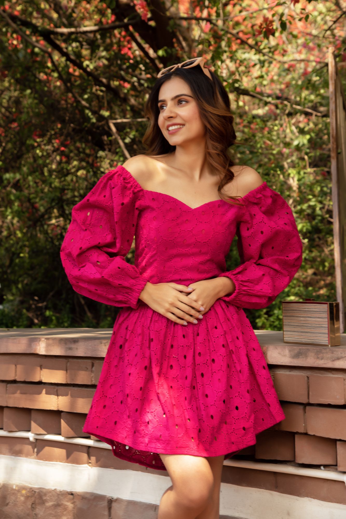 Fushia Pink schiffli Tier Dress