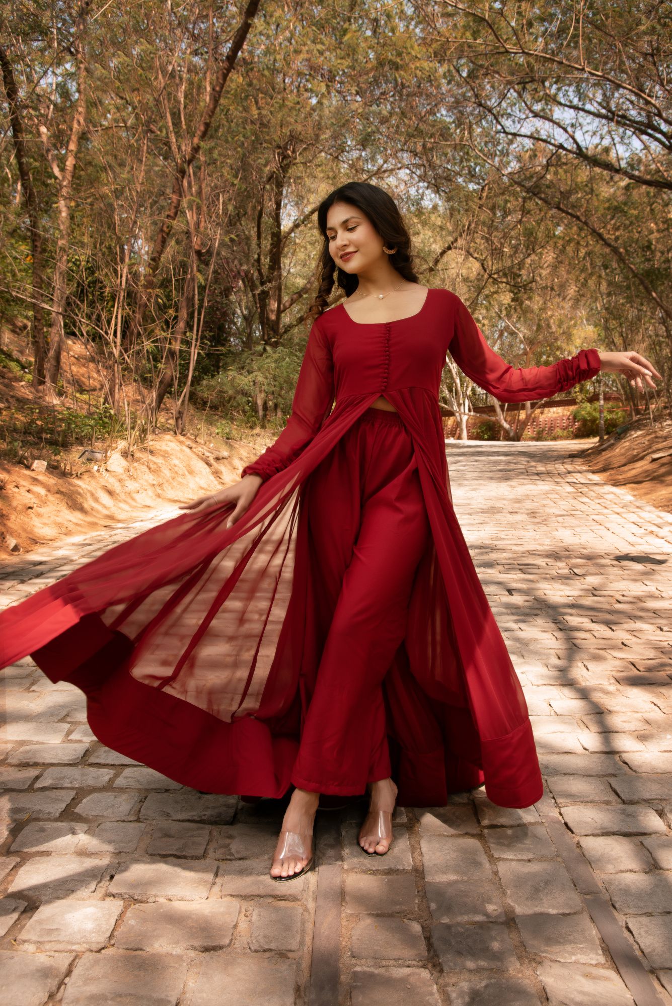 Maroon Georgette Cape Coord Set