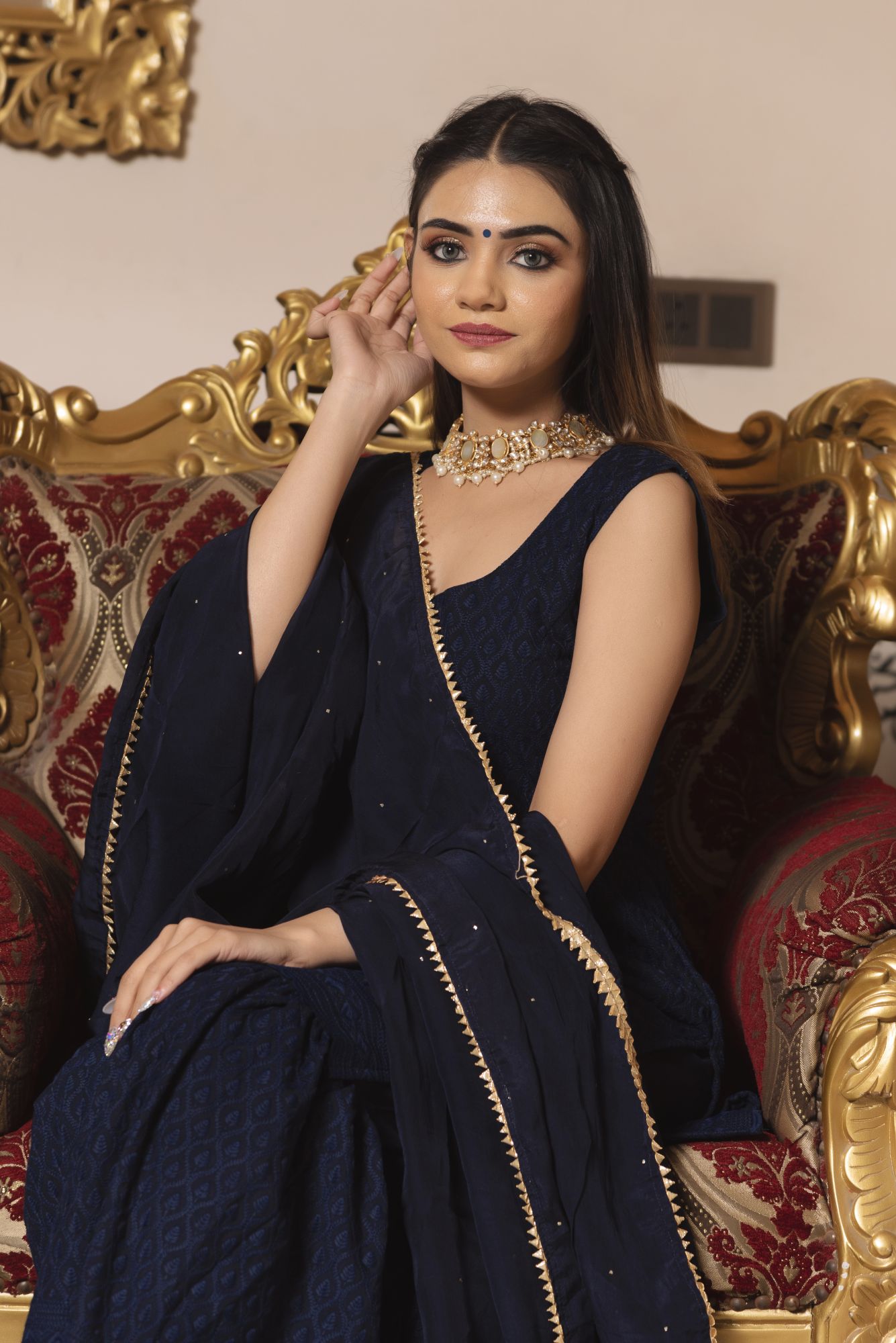 Royal Blue Chikankari Sharara Set