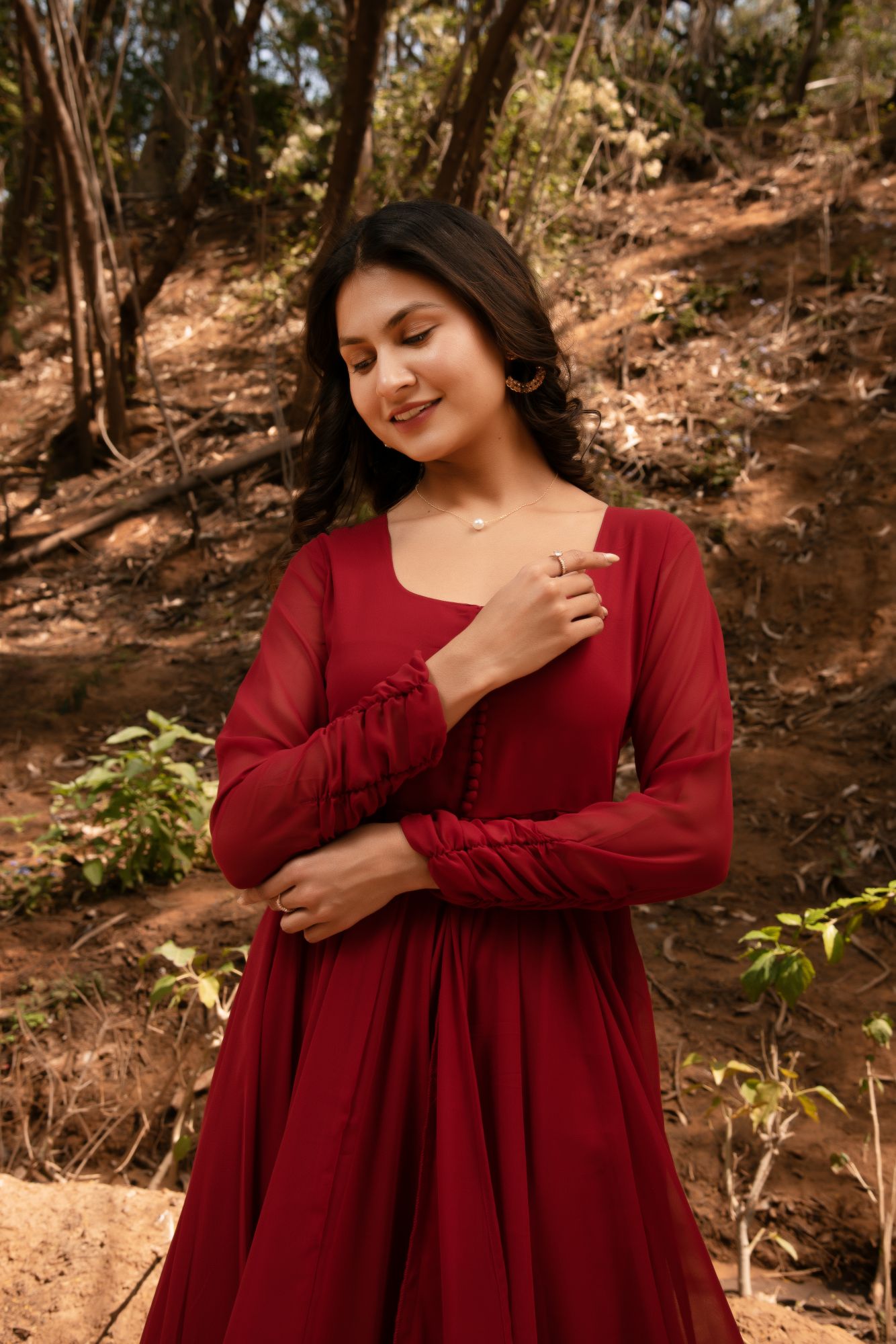 Maroon Georgette Cape Coord Set