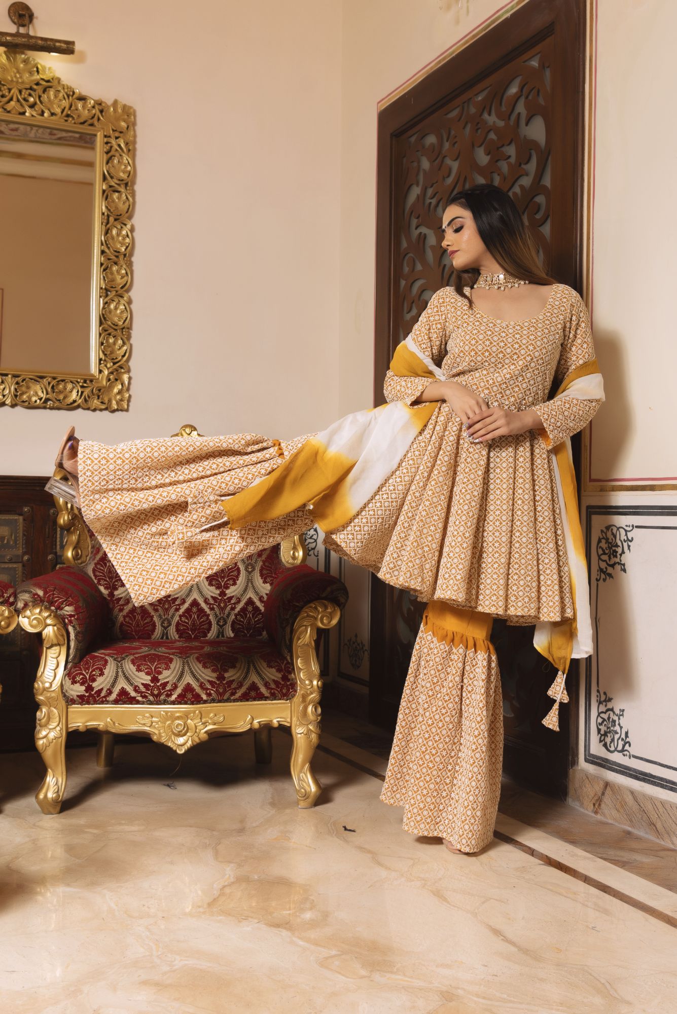 Mustard Tart Chikankari Full Sleeves Sharara Set