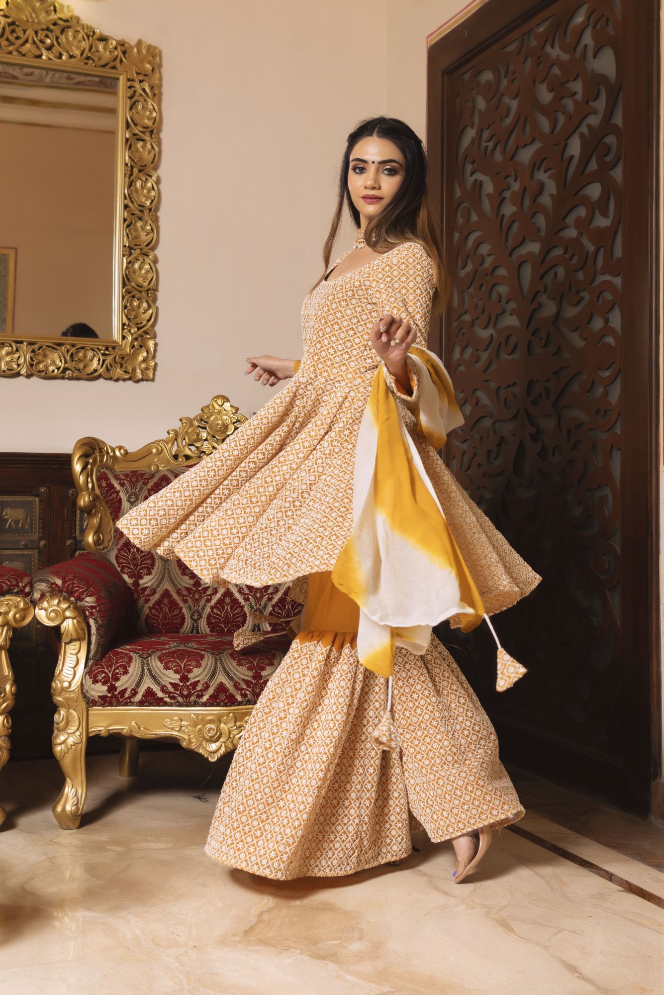 Mustard Tart Chikankari Full Sleeves Sharara Set