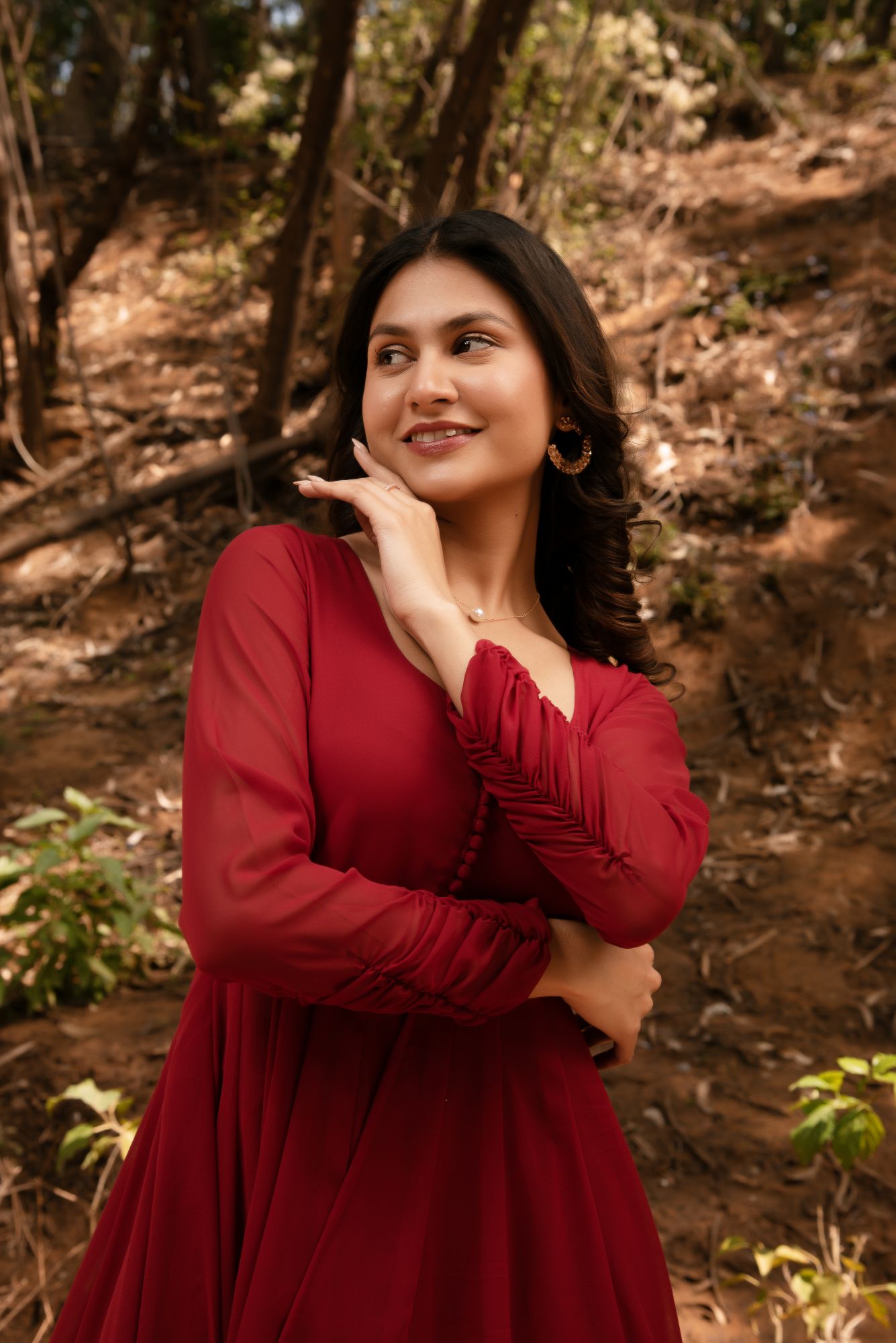 Maroon Georgette Cape Coord Set