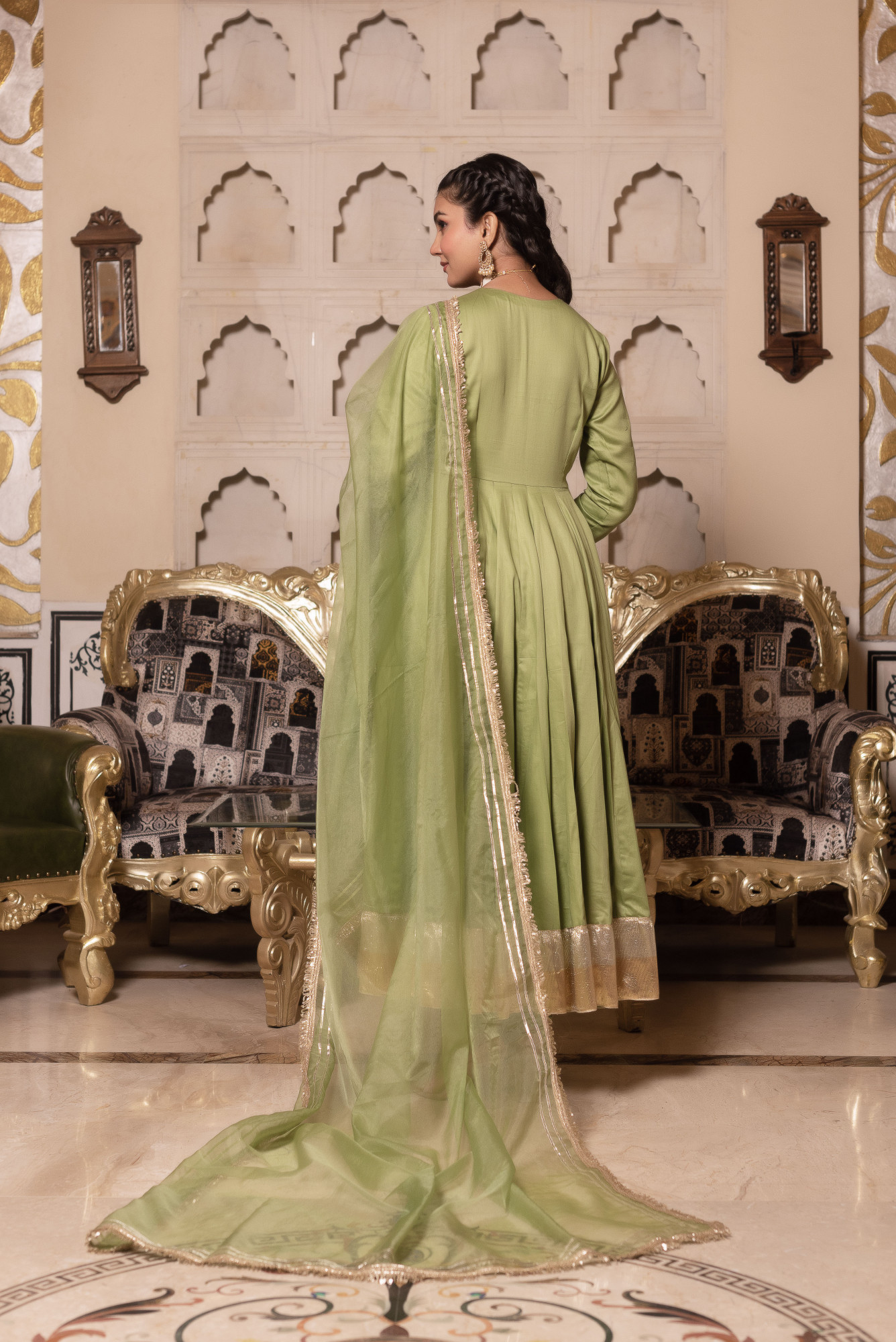 Pista Green Angrakha Suit Set