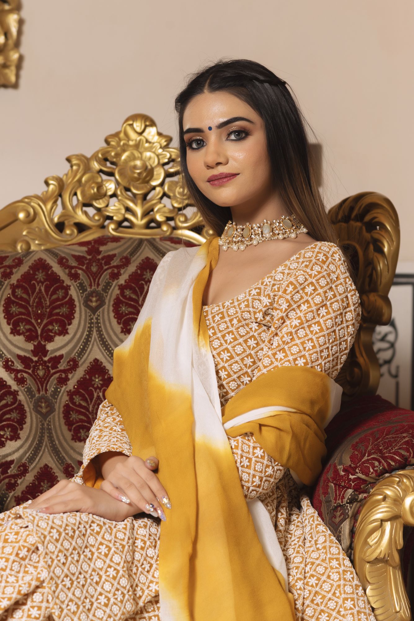 Mustard Tart Chikankari Full Sleeves Sharara Set