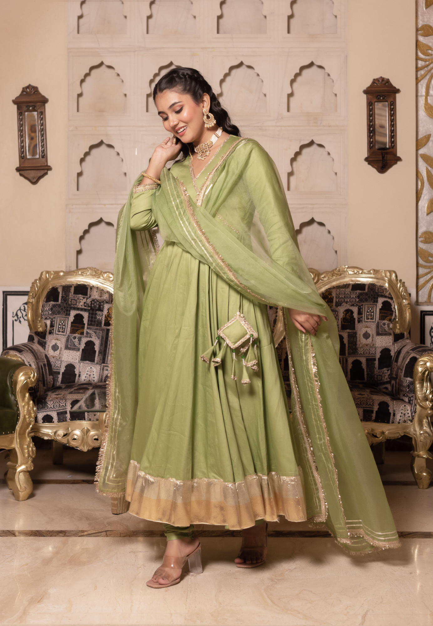 Pista Green Angrakha Suit Set