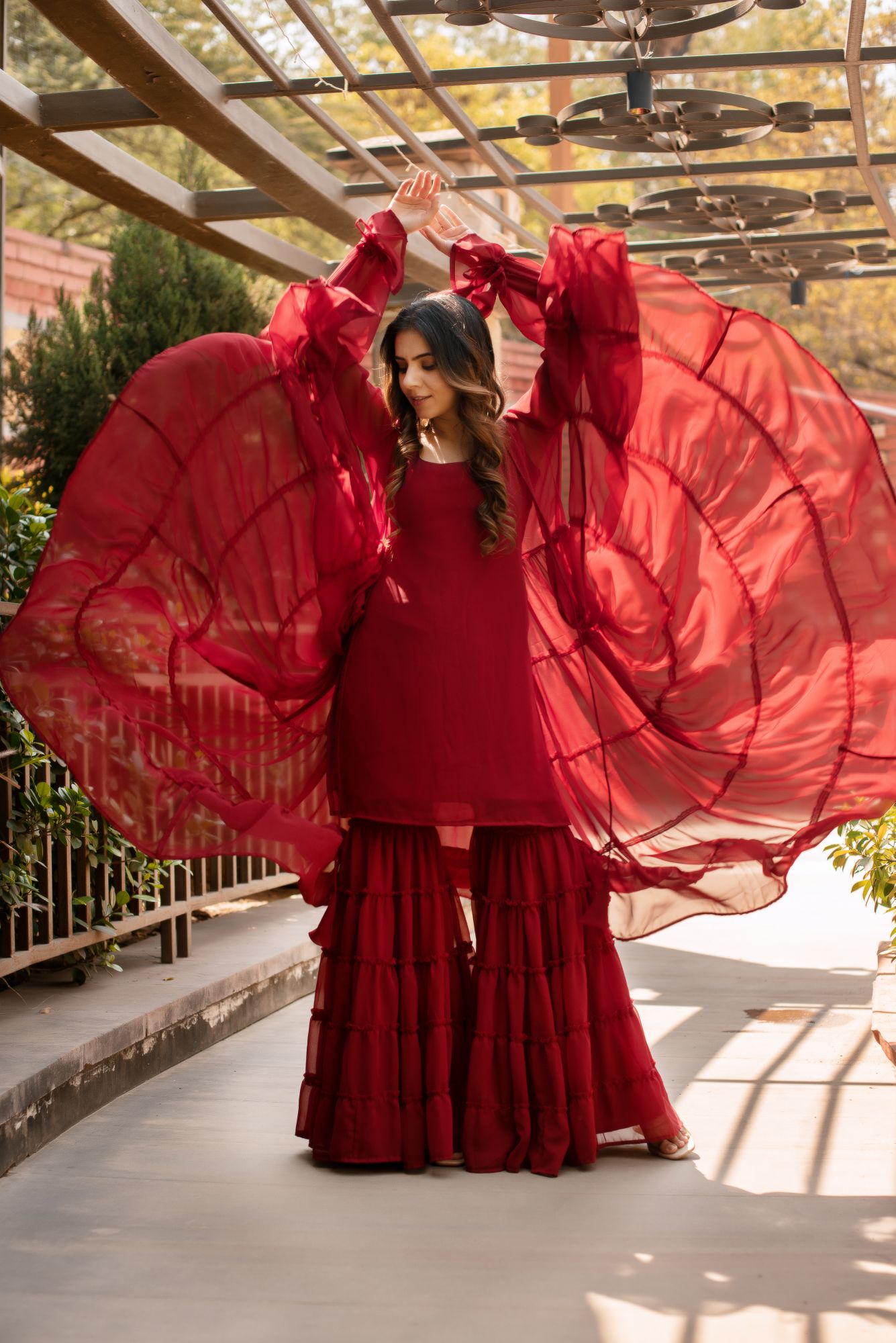 Maroon Georgette Sharara Shrug Set