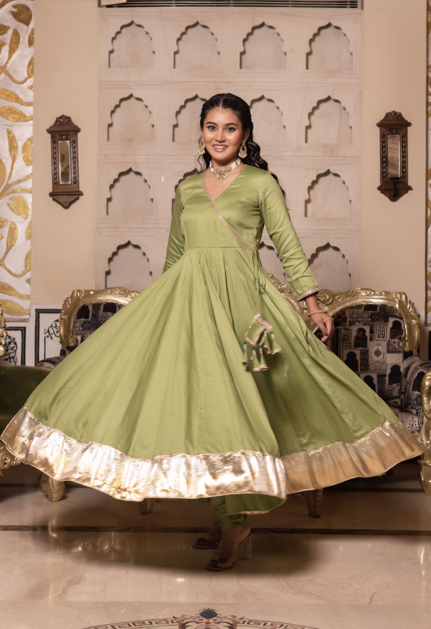 Pista Green Angrakha Suit Set
