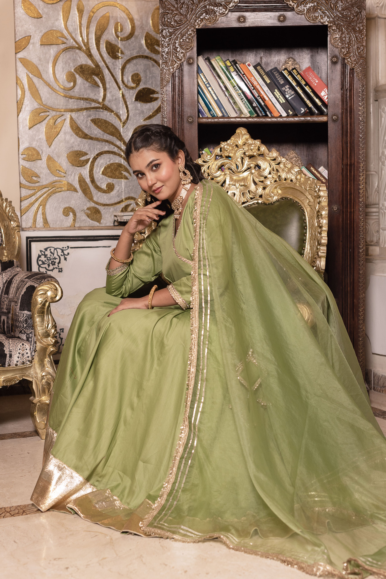 Pista Green Angrakha Suit Set