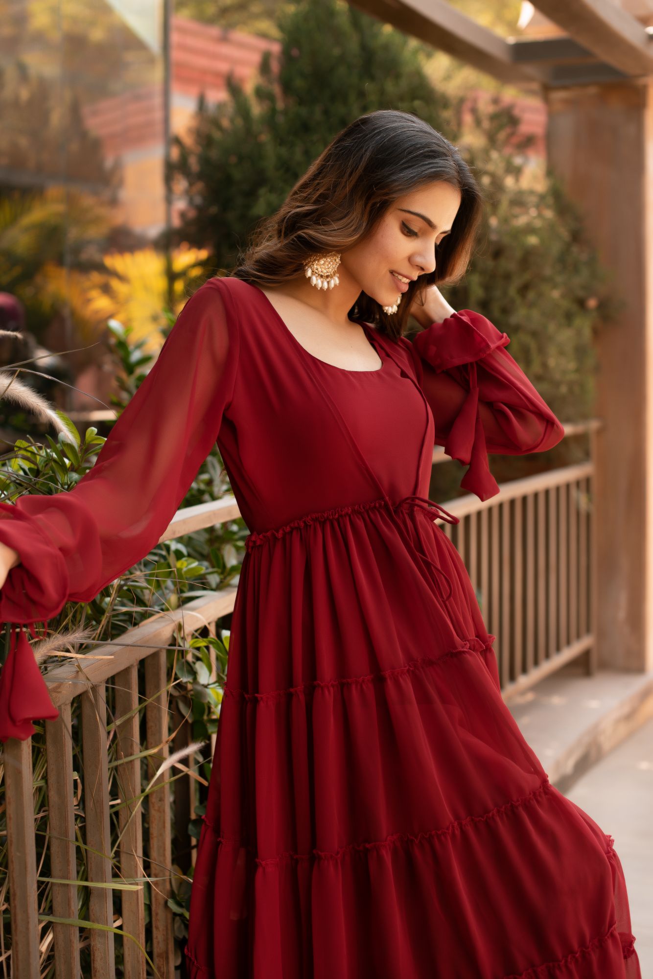 Maroon Georgette Sharara Shrug Set