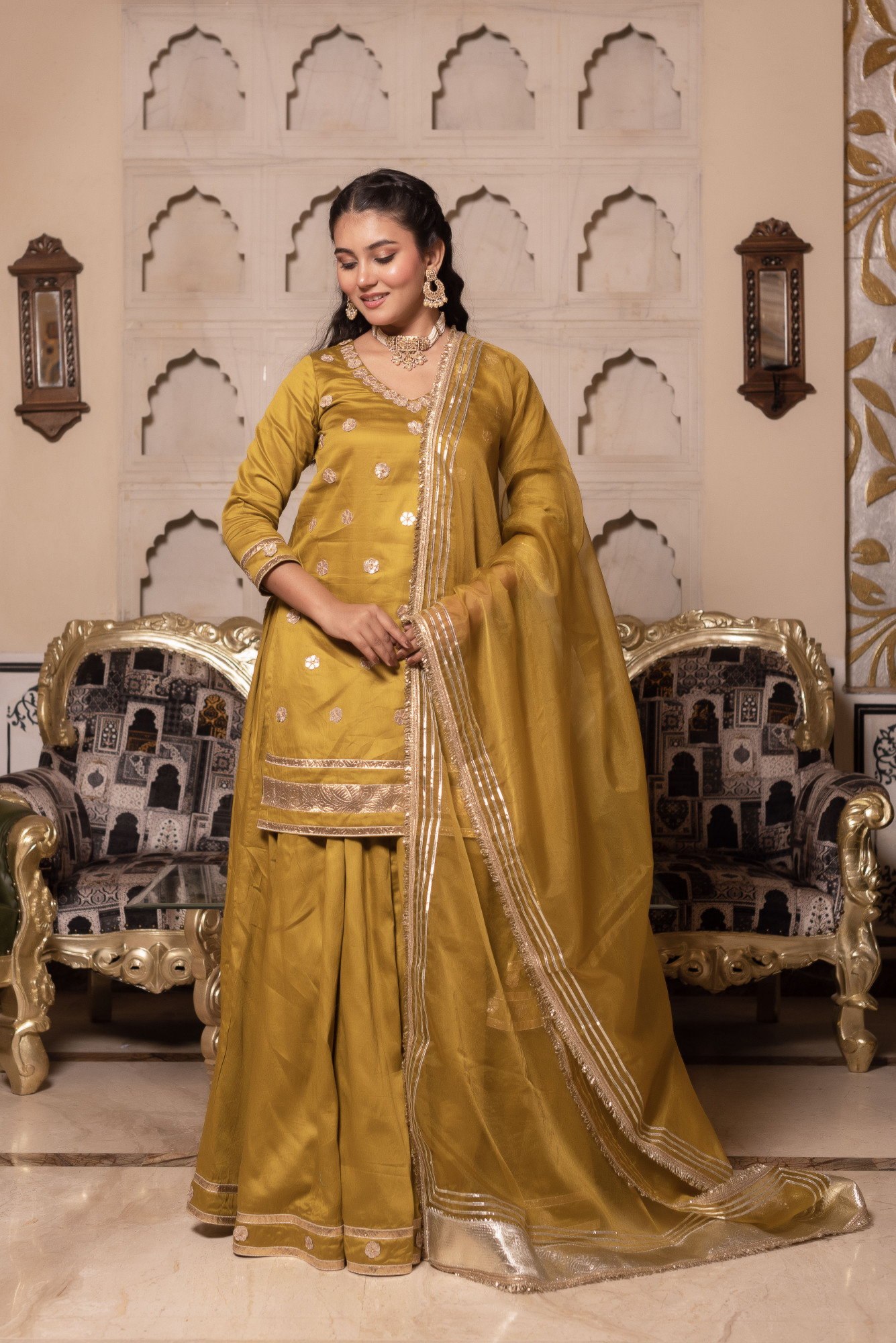 Golden Gottaptti Gharara Set