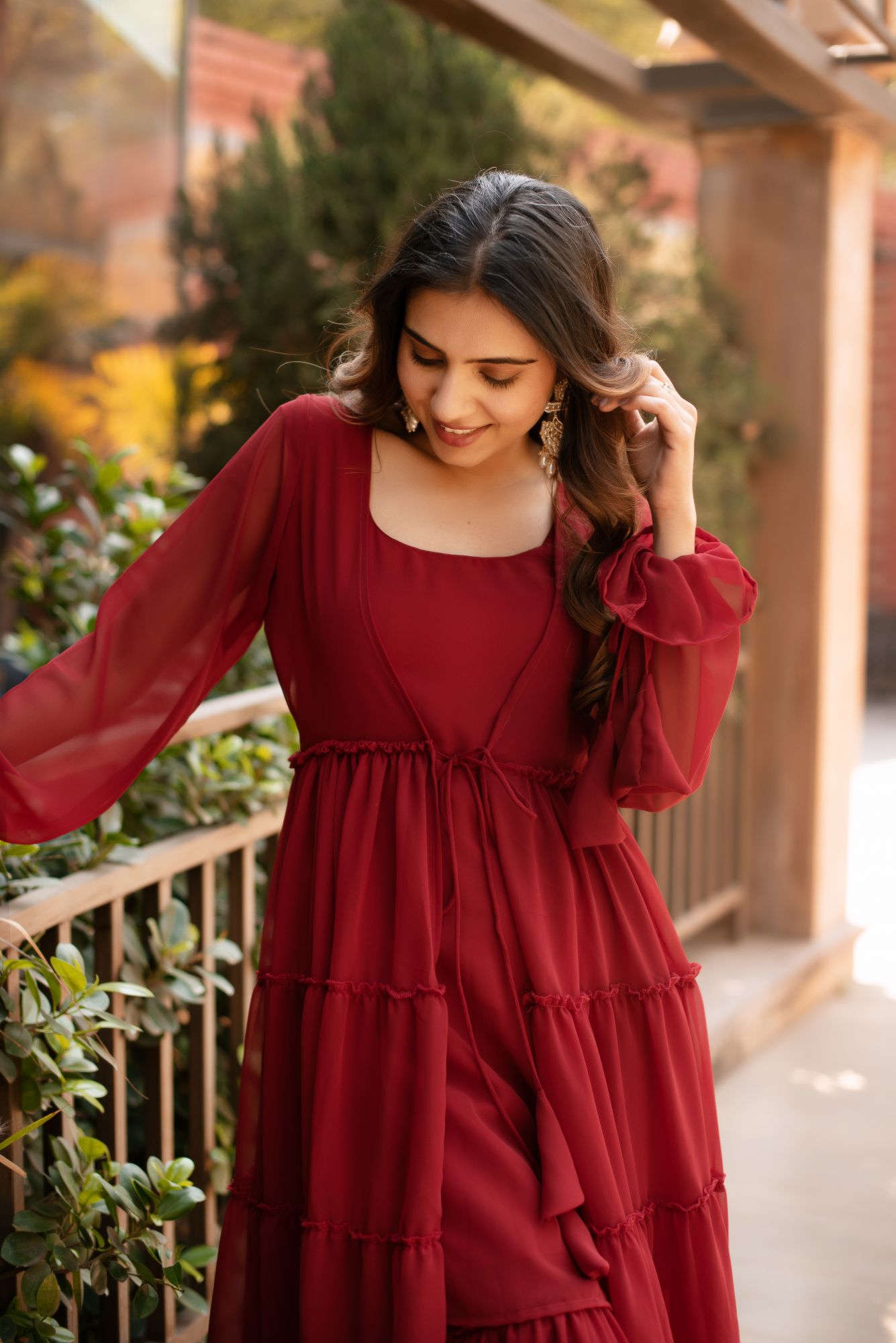 Maroon Georgette Sharara Shrug Set